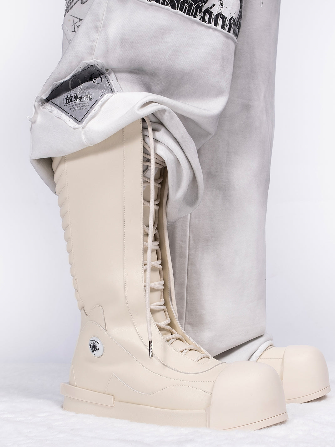 FVVO丨R/F White Architectural Round-Toe Combat Boots - PSYLOS 1, FVVO丨R/F White Architectural Round-Toe Combat Boots, Boots, FVVO&ROCKSTA, PSYLOS 1