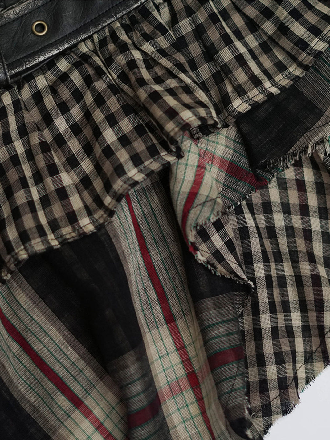 CestNous｜Asymmetric Gothic Plaid Skirt with PU Trim - PSYLOS 1, CestNous｜Asymmetric Gothic Plaid Skirt with PU Trim, Skirt, CestNous, PSYLOS 1