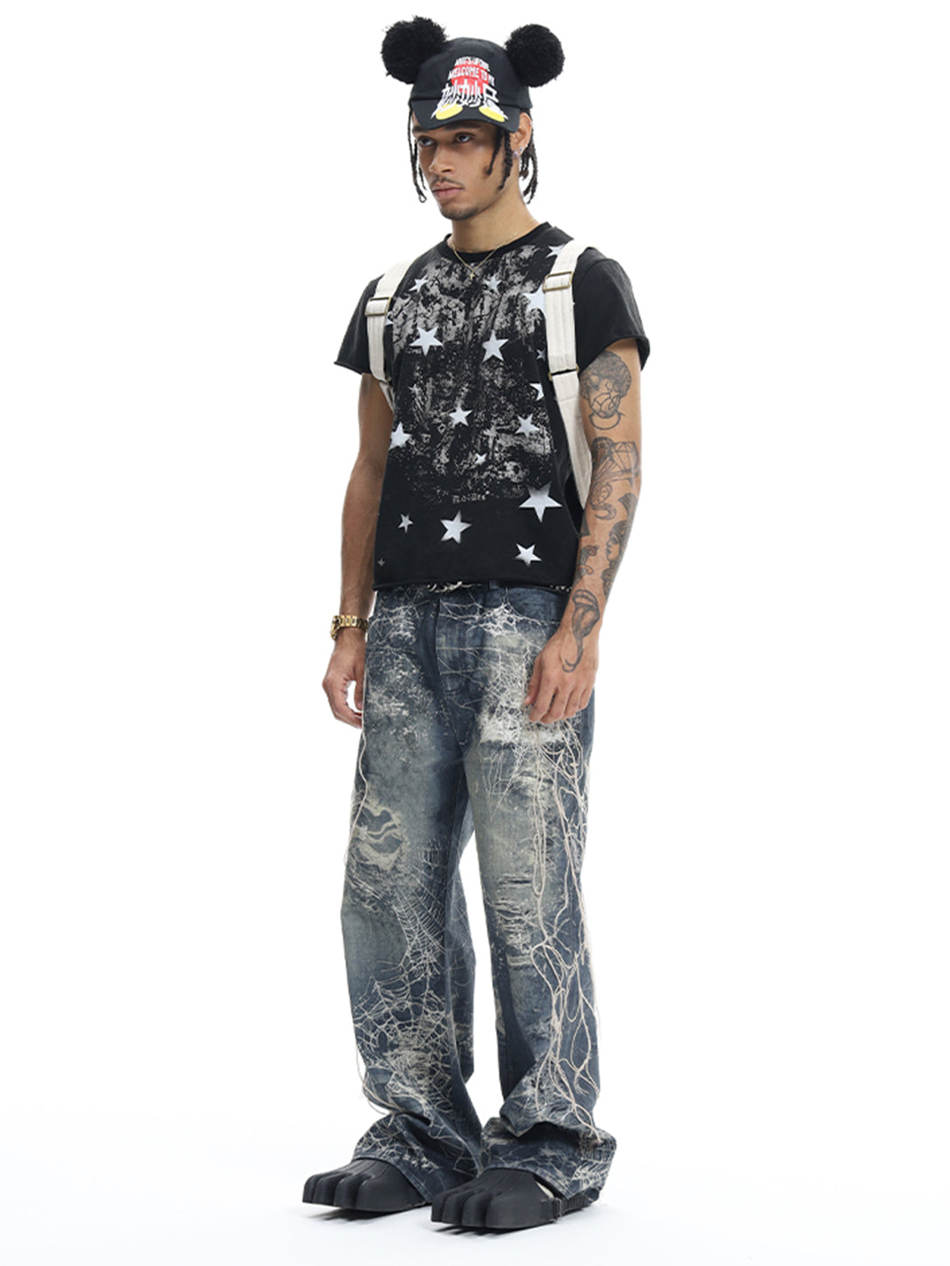 DND4DES | Distressed Web Embroidered Jeans - PSYLOS 1, DND4DES | Distressed Web Embroidered Jeans, Jeans, DND4DES•JAPAN, PSYLOS 1