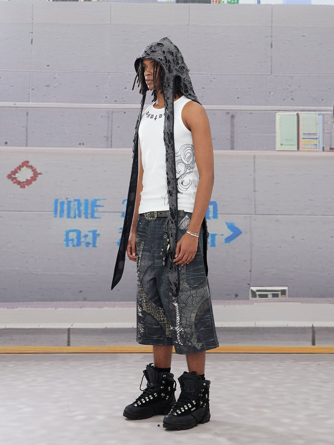 DND4DES | Cross Patch Printed Denim Shorts - PSYLOS 1, DND4DES | Cross Patch Printed Denim Shorts, Denim Shorts, DND4DES•JAPAN, PSYLOS 1