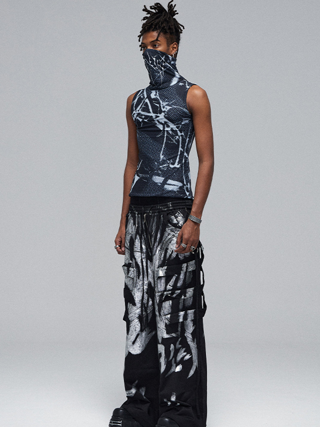 DND4DES | Silver Strap Drawstring Cargo Pants - PSYLOS 1, DND4DES | Silver Strap Drawstring Cargo Pants, Cargo Pants, DND4DES•JAPAN, PSYLOS 1