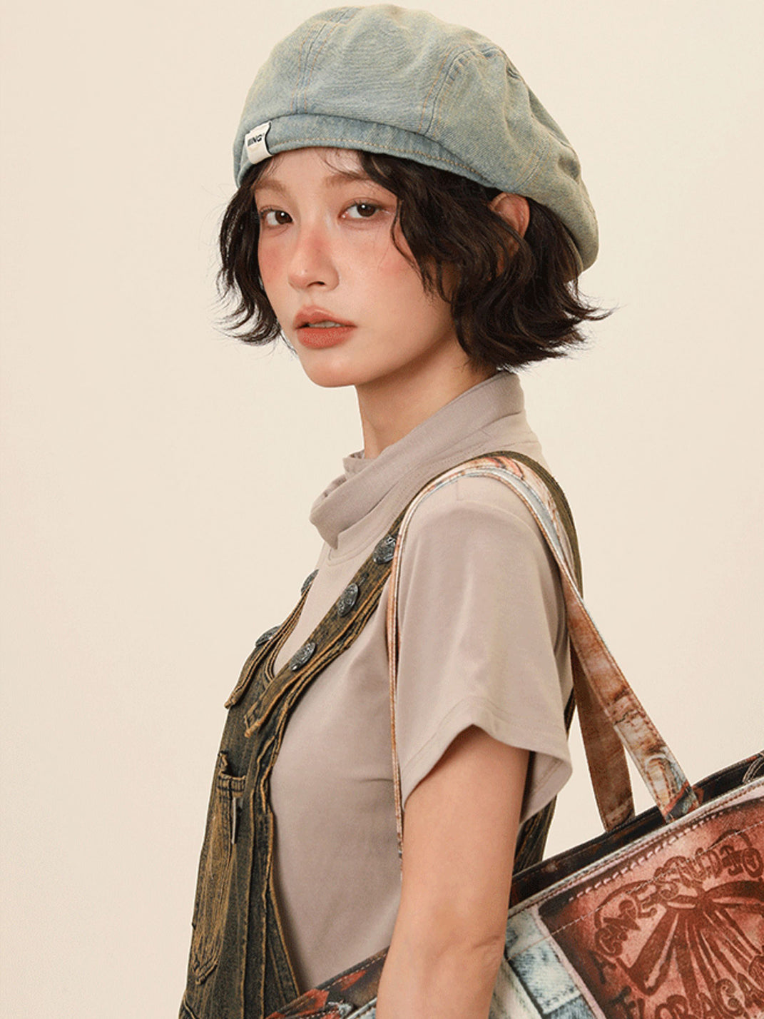 IIING | Retro Washed Denim Adjustable Beret Hat - PSYLOS 1, IIING | Retro Washed Denim Adjustable Beret Hat, Accessories, IIING, PSYLOS 1