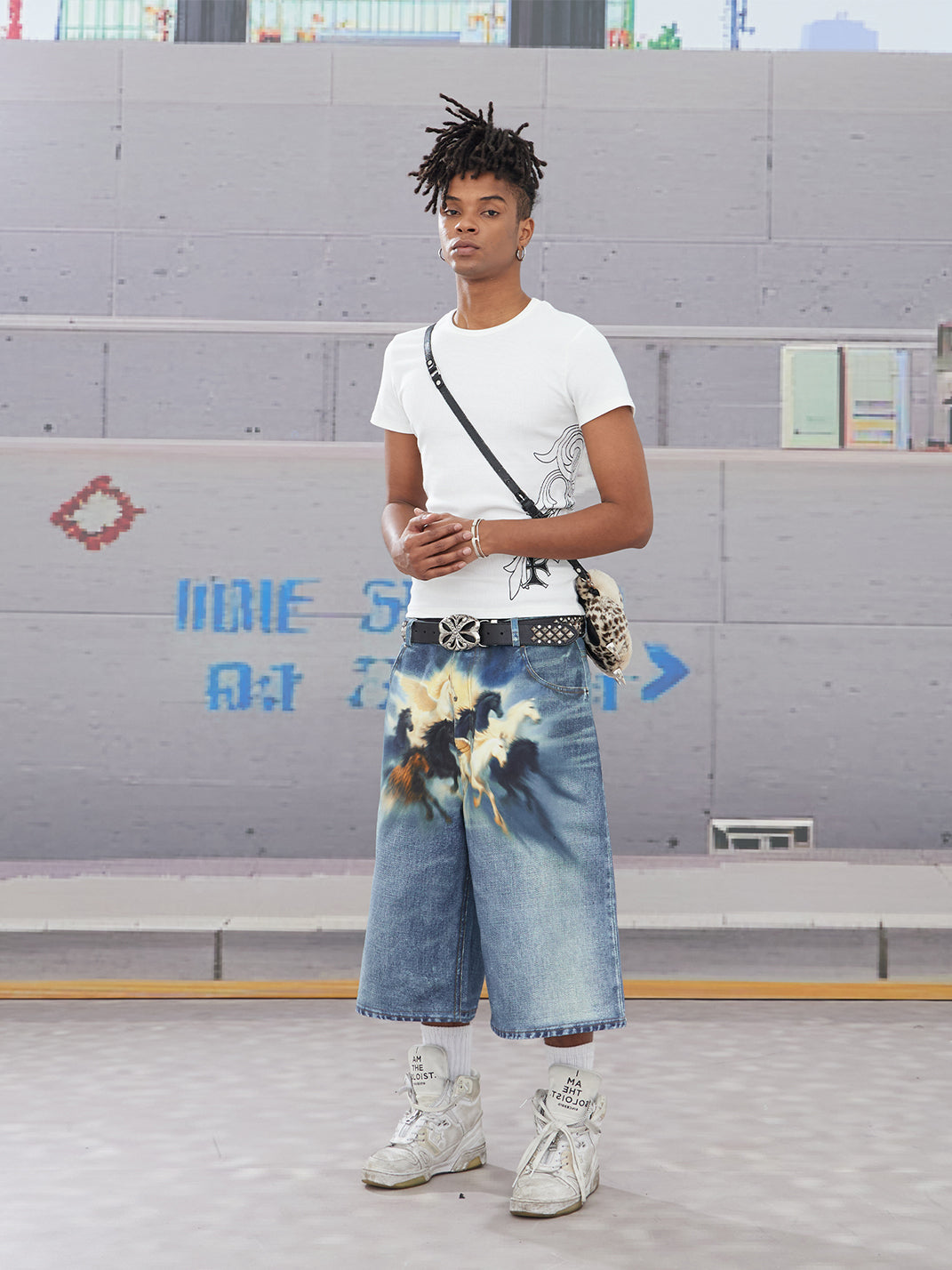 DND4DES | Oil Painting Horse Print Shorts - PSYLOS 1, DND4DES | Oil Painting Horse Print Shorts, Denim Shorts, DND4DES•JAPAN, PSYLOS 1