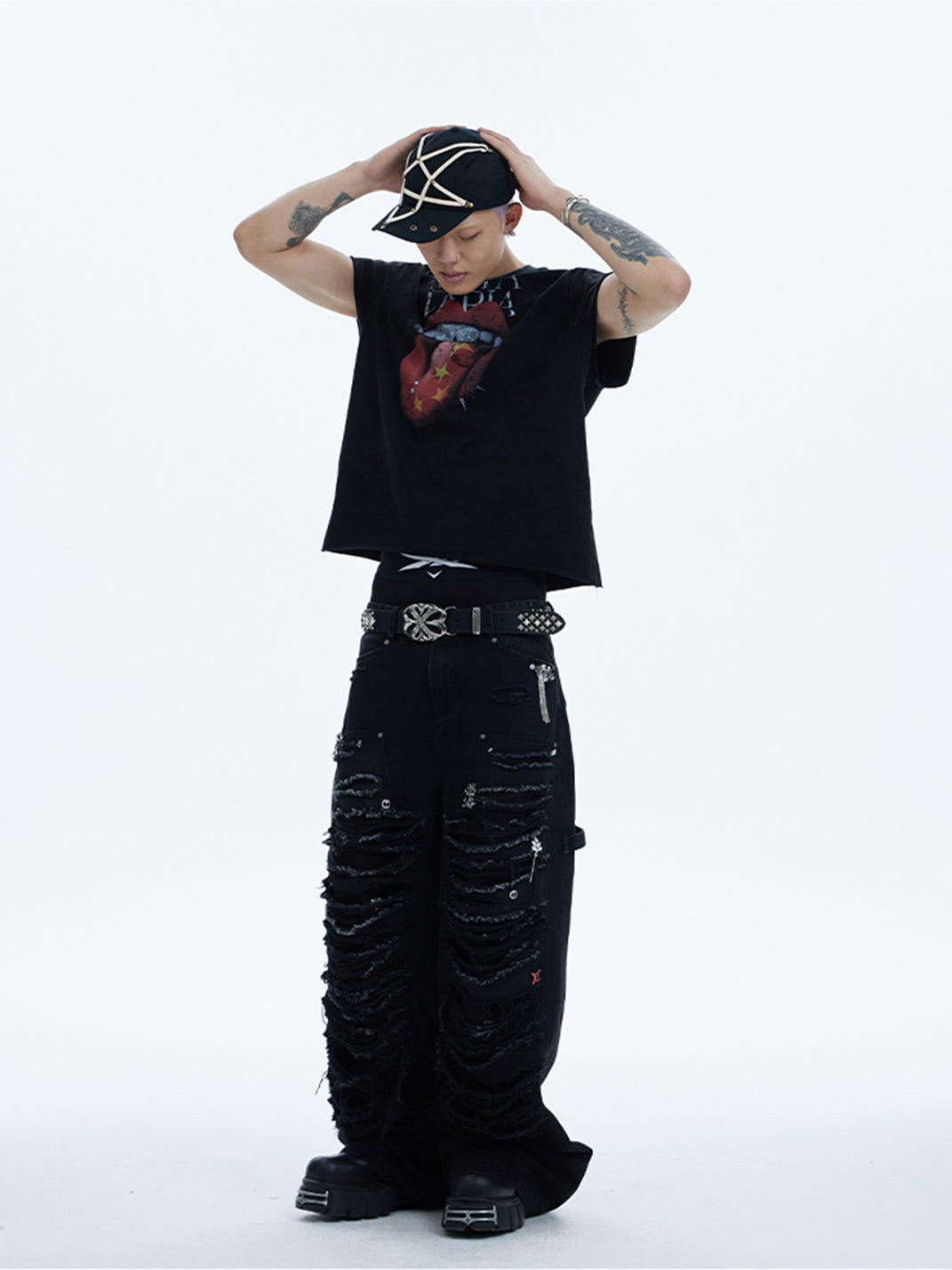 DND4DES | Distressed Patchwork Gem Baggy Jeans - PSYLOS 1, DND4DES | Distressed Patchwork Gem Baggy Jeans, Pants, DND4DES•JAPAN, PSYLOS 1