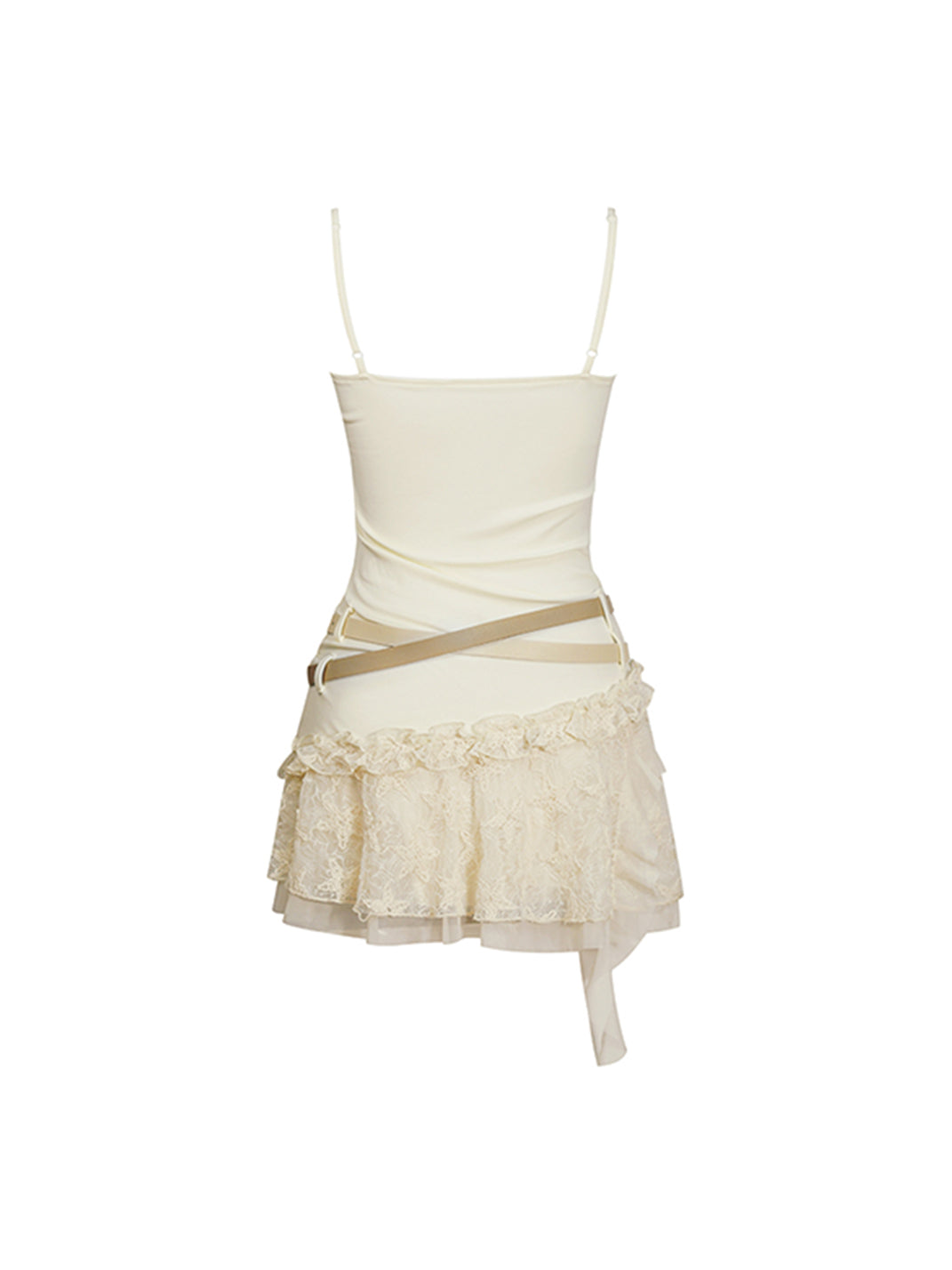 CestNous｜Ruffled Mesh Strap Dress with Belt-White - PSYLOS 1, CestNous｜Ruffled Mesh Strap Dress with Belt-White, Dress, CestNous, PSYLOS 1