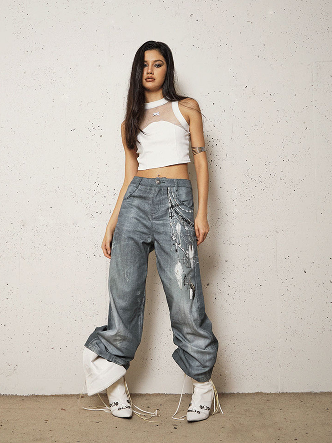 DND4DES | 3D Pearl Print Washed Flared Jeans - PSYLOS 1, DND4DES | 3D Pearl Print Washed Flared Jeans, Jeans, DND4DES•JAPAN, PSYLOS 1