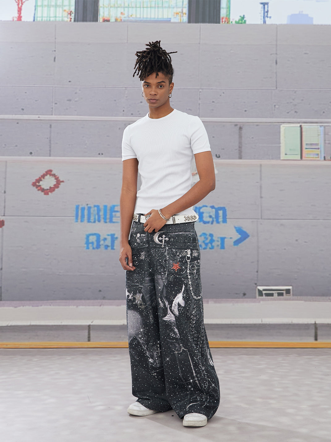 DND4DES | Armored Print Rhinestone Denim Pants - PSYLOS 1, DND4DES | Armored Print Rhinestone Denim Pants, Jeans, DND4DES•JAPAN, PSYLOS 1