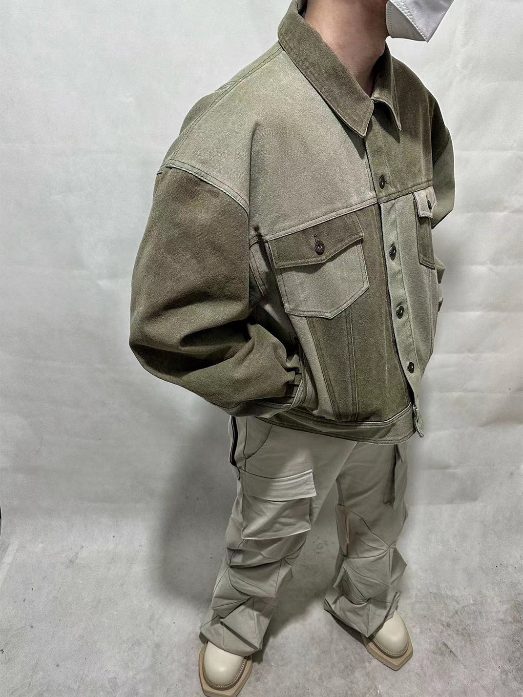 WoosterArchive | Oversized Two-Tone Patchwork Aged Demin Jacket - PSYLOS 1, WoosterArchive | Oversized Two-Tone Patchwork Aged Demin Jacket, Men's Wear, WoosterArchive, PSYLOS 1