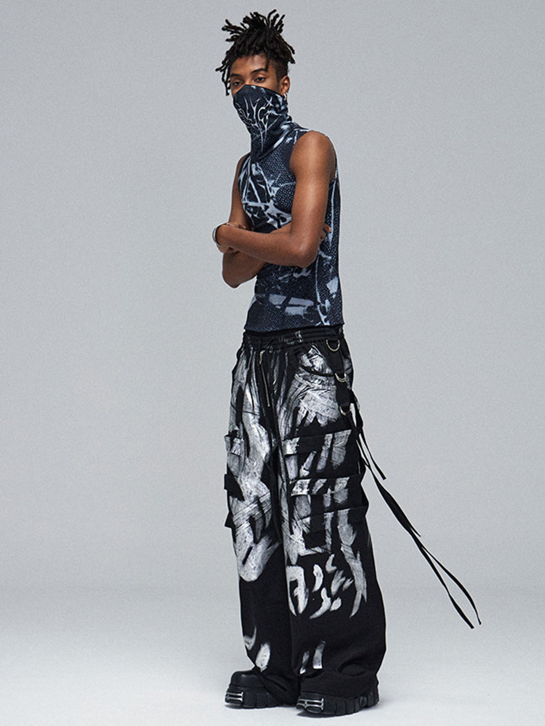 DND4DES | Silver Strap Drawstring Cargo Pants - PSYLOS 1, DND4DES | Silver Strap Drawstring Cargo Pants, Cargo Pants, DND4DES•JAPAN, PSYLOS 1