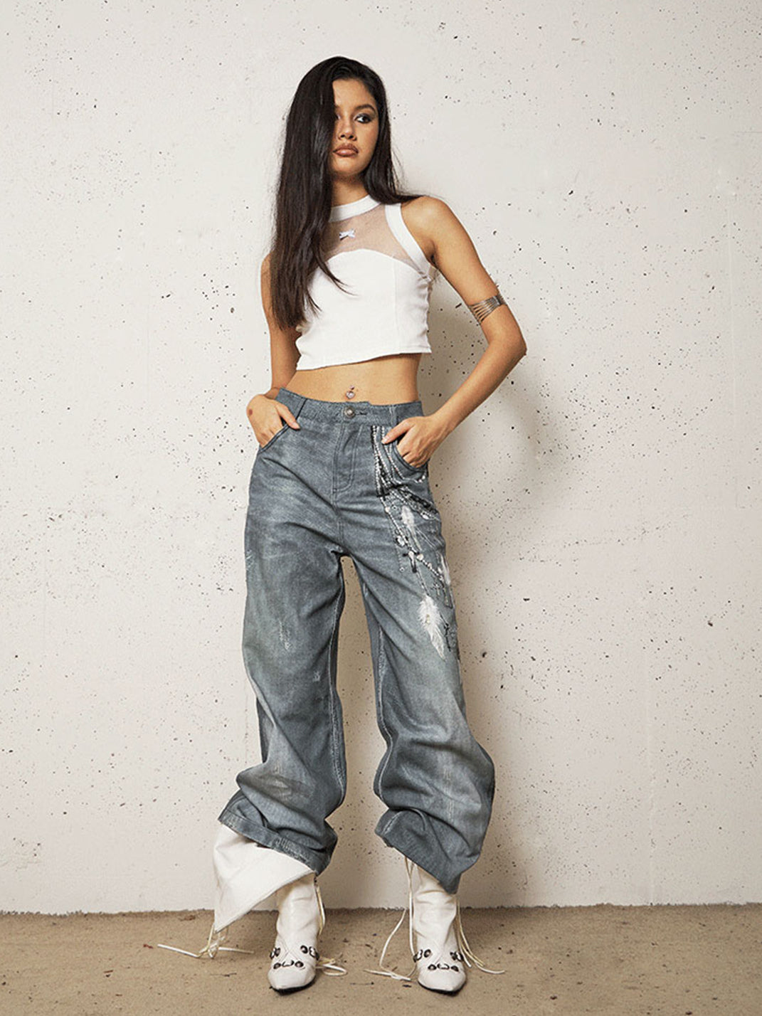 DND4DES | 3D Pearl Print Washed Flared Jeans - PSYLOS 1, DND4DES | 3D Pearl Print Washed Flared Jeans, Jeans, DND4DES•JAPAN, PSYLOS 1