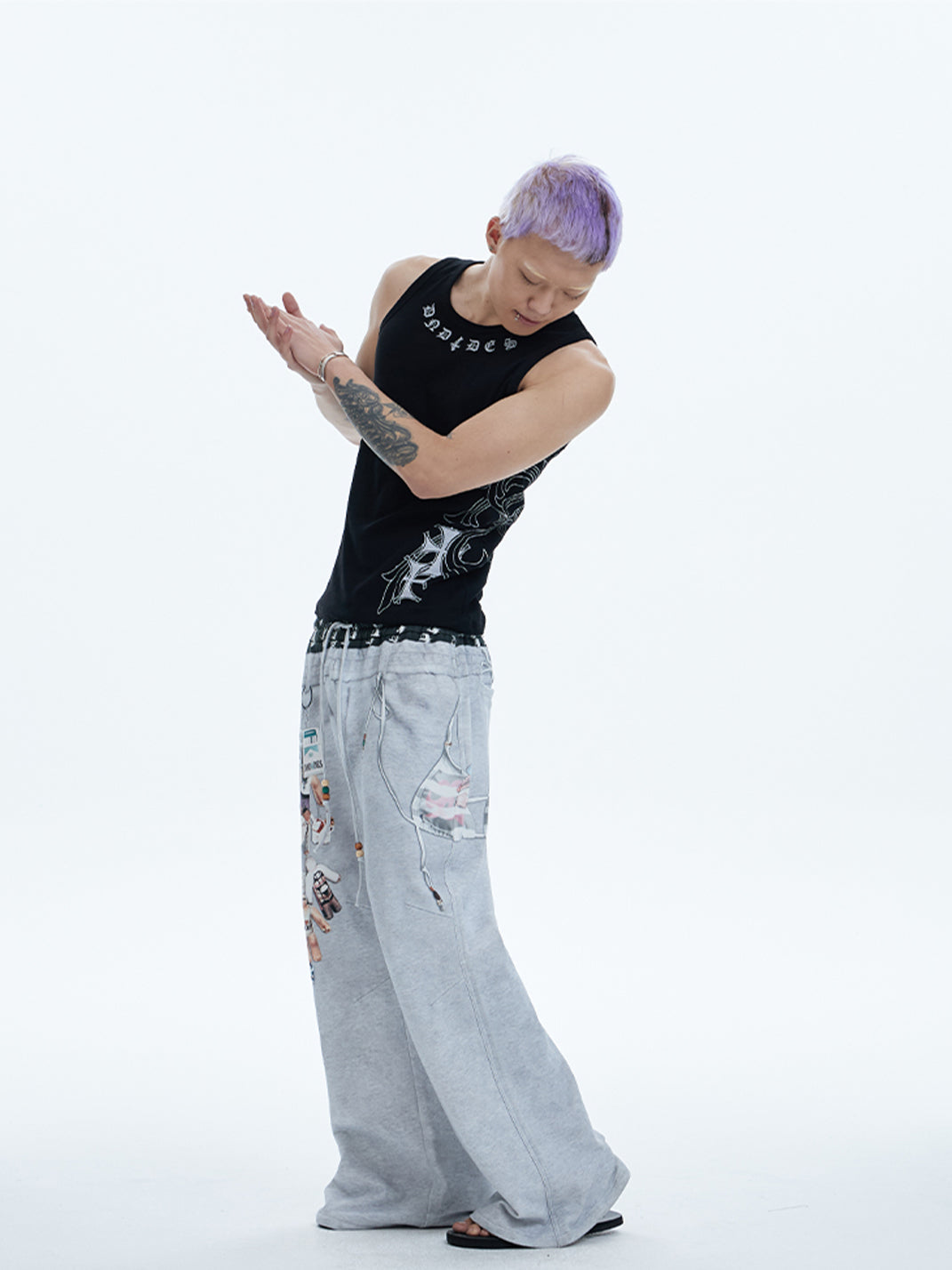 DND4DES | Bikini Print Double Waist Flare Pants - PSYLOS 1, DND4DES | Bikini Print Double Waist Flare Pants, Pants, DND4DES•JAPAN, PSYLOS 1