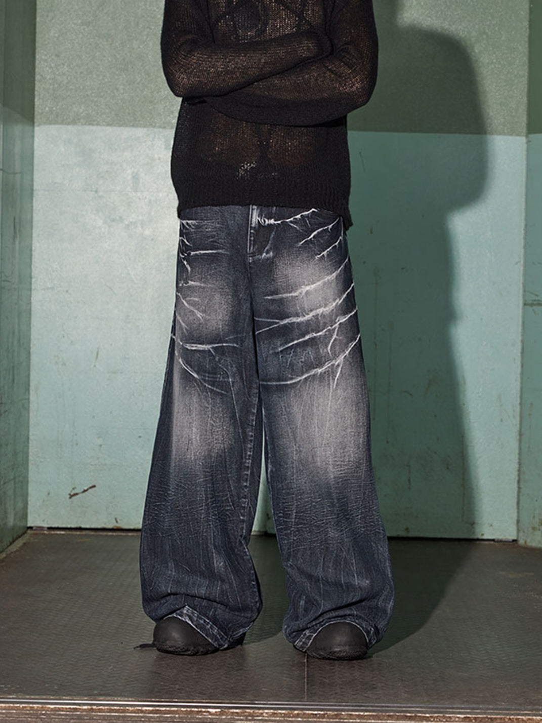 DND4DES | Washed Lightning Baggy Wide Jeans - PSYLOS 1, DND4DES | Washed Lightning Baggy Wide Jeans, Jeans, DND4DES•JAPAN, PSYLOS 1