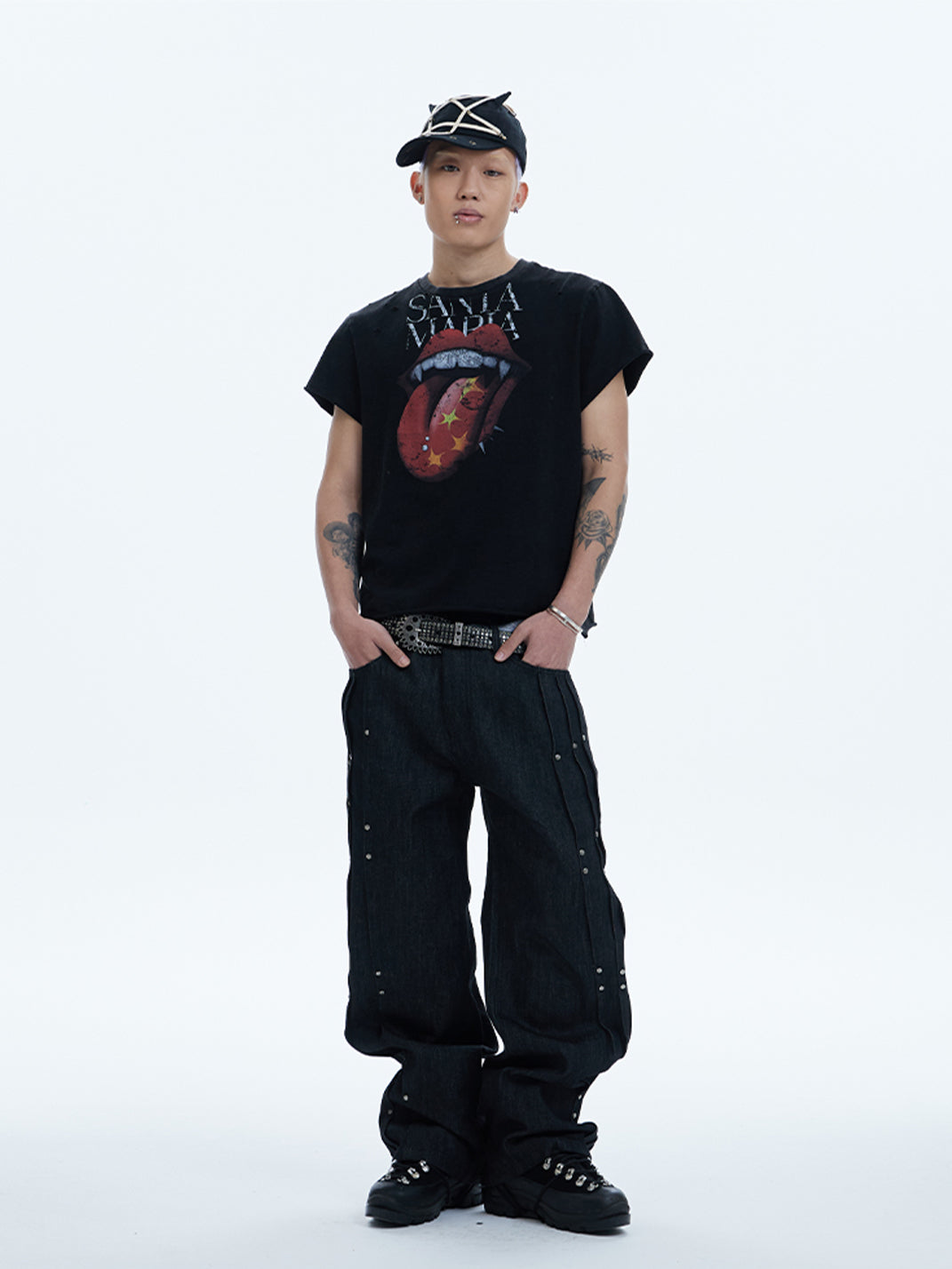 DND4DES | Asymmetrical Rivet Pleated Denim Pants - PSYLOS 1, DND4DES | Asymmetrical Rivet Pleated Denim Pants, Pants, DND4DES•JAPAN, PSYLOS 1