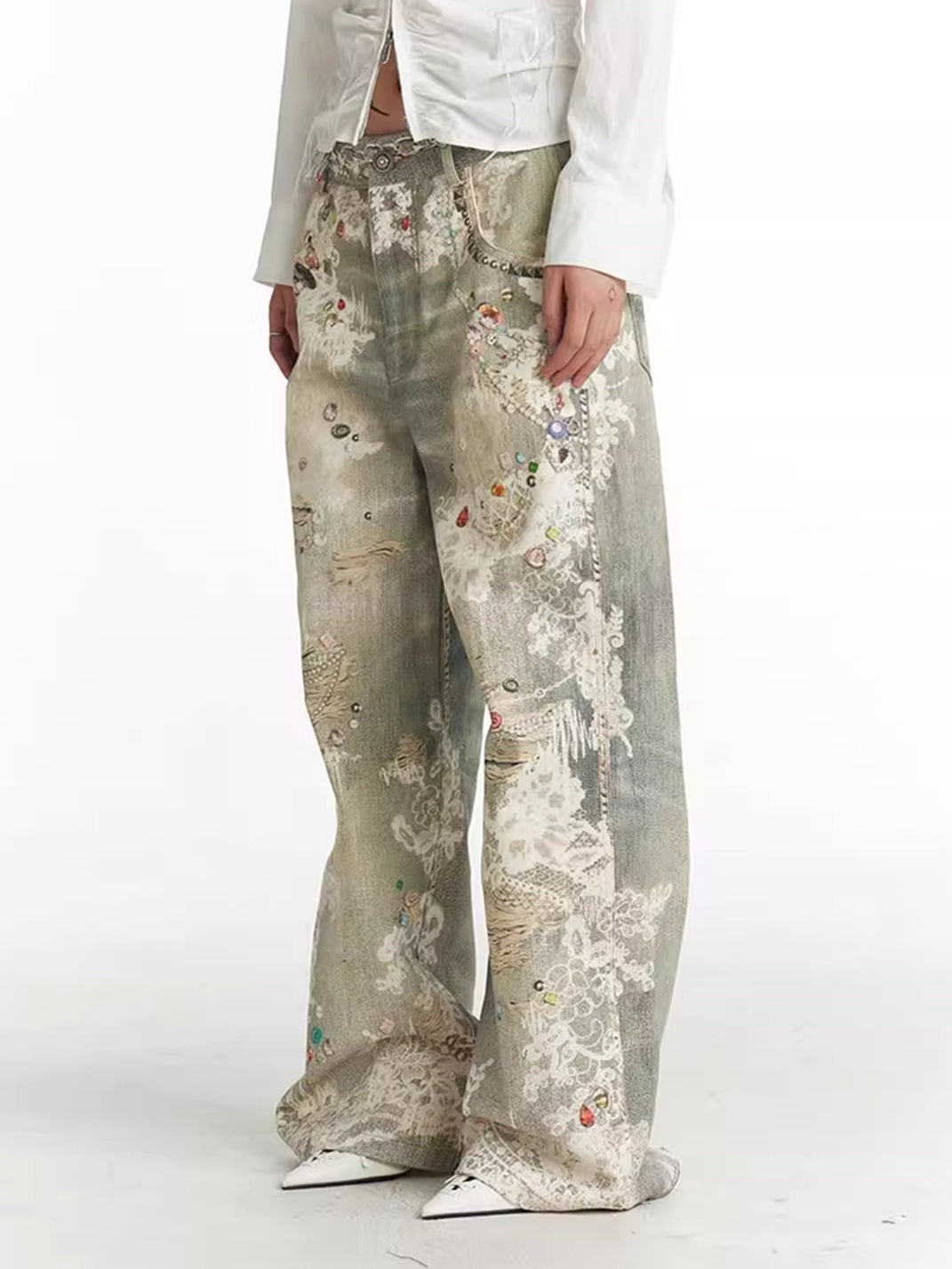 DND4DES | Lace Pattern Straight Flared Jeans - PSYLOS 1, DND4DES | Lace Pattern Straight Flared Jeans, Jeans, DND4DES•JAPAN, PSYLOS 1