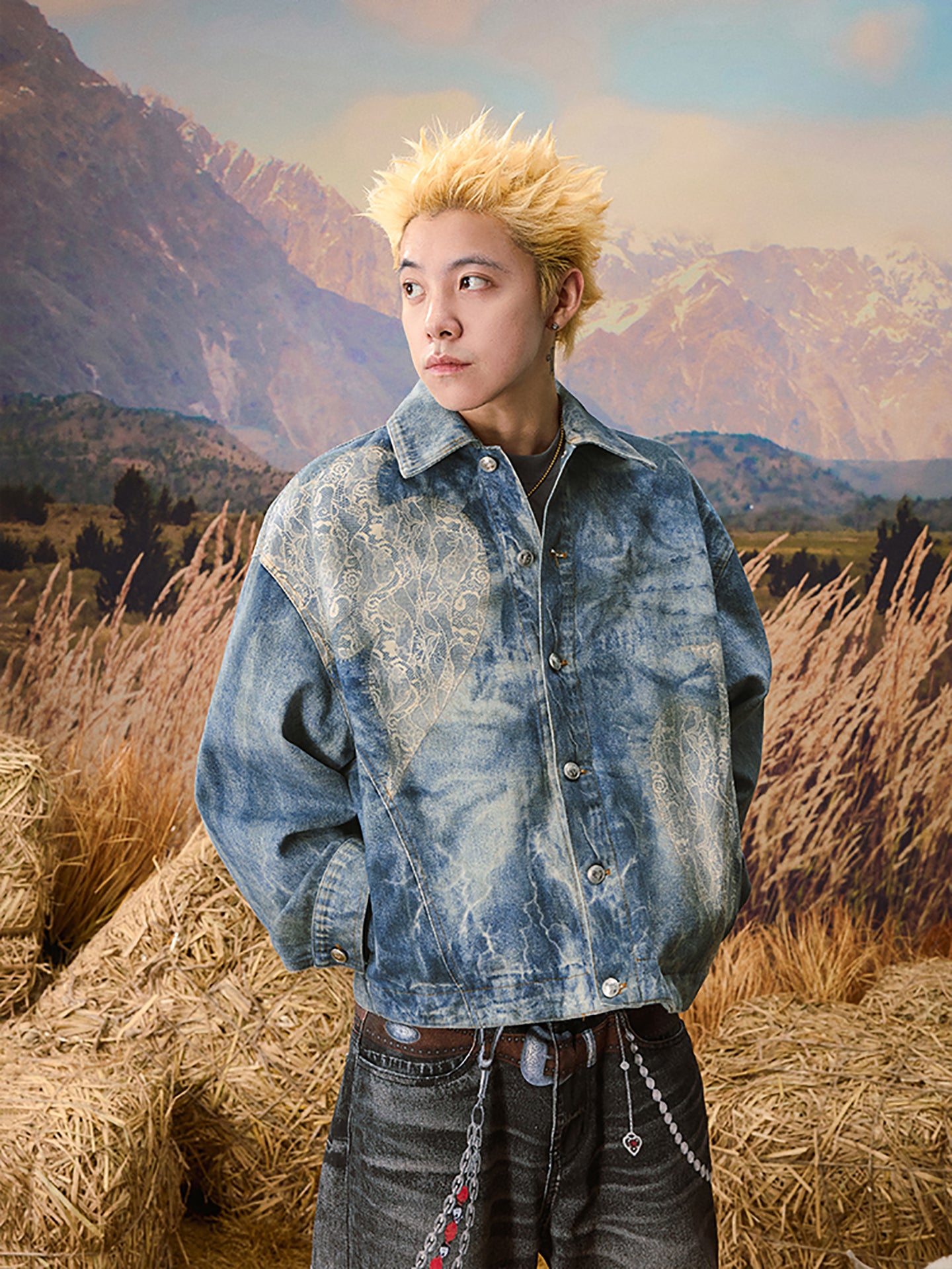 YADcrew | Lace Peace Dove Denim Vintage Jacket - PSYLOS 1, YADcrew | Lace Peace Dove Denim Vintage Jacket, Jacket, YADcrew•JAPAN, PSYLOS 1