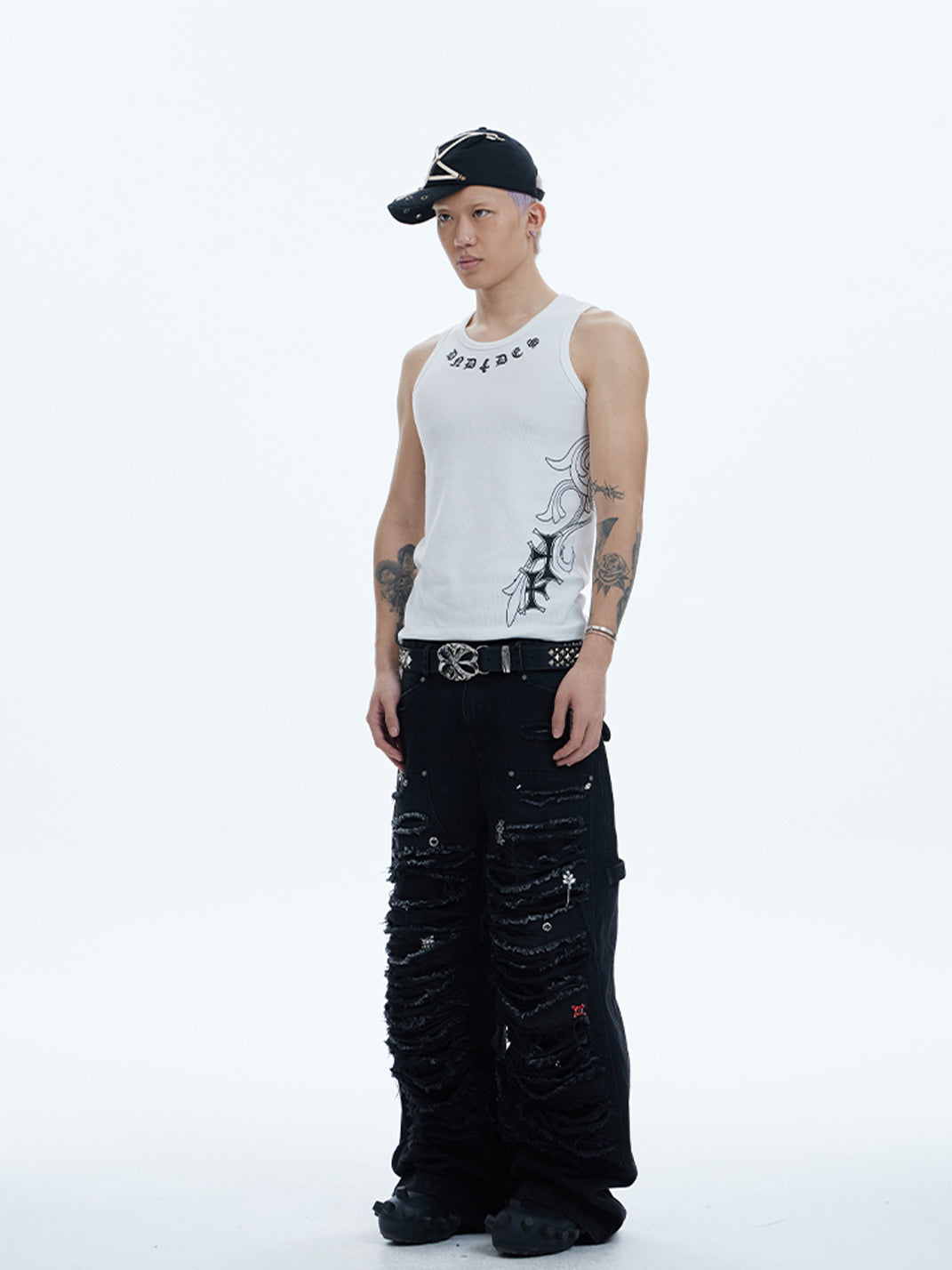 DND4DES | Distressed Patchwork Gem Baggy Jeans - PSYLOS 1, DND4DES | Distressed Patchwork Gem Baggy Jeans, Pants, DND4DES•JAPAN, PSYLOS 1