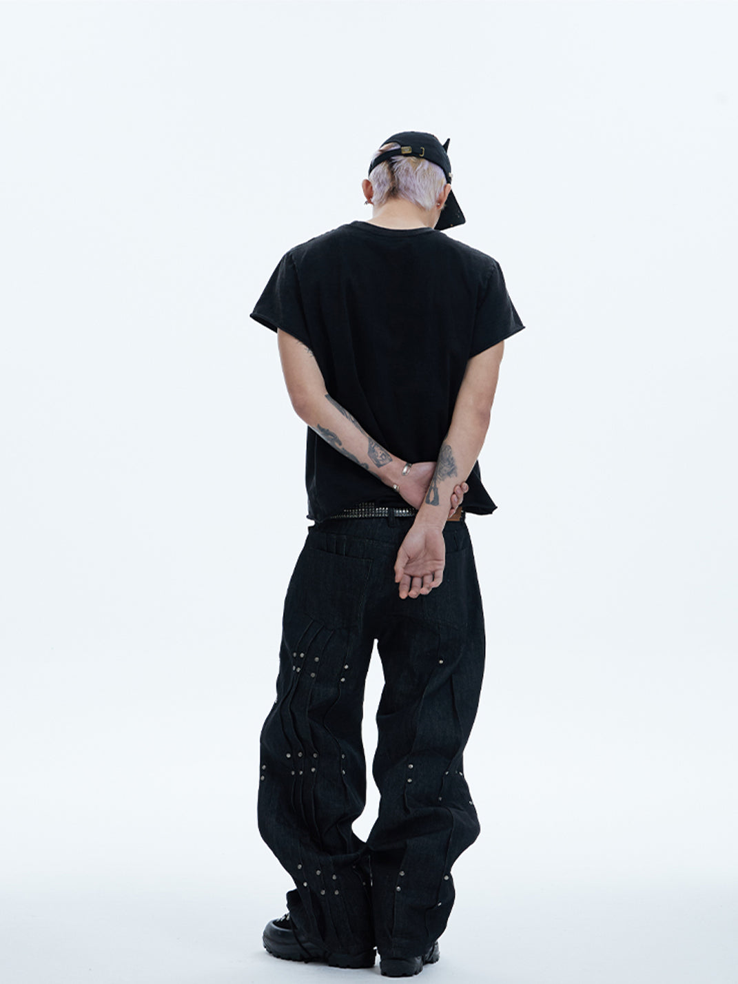 DND4DES | Asymmetrical Rivet Pleated Denim Pants - PSYLOS 1, DND4DES | Asymmetrical Rivet Pleated Denim Pants, Pants, DND4DES•JAPAN, PSYLOS 1