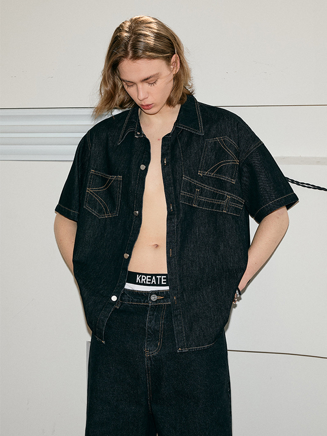 KREATE | Deconstruct Series Up-Side-Down Pocket Denim Shirt - PSYLOS 1, KREATE | Deconstruct Series Up-Side-Down Pocket Denim Shirt, Tops, KREATE, PSYLOS 1