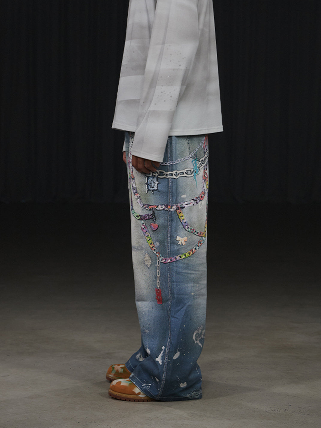 DND4DES | Cartoon Chain Print Wide Jeans - PSYLOS 1, DND4DES | Cartoon Chain Print Wide Jeans, Jeans, DND4DES•JAPAN, PSYLOS 1