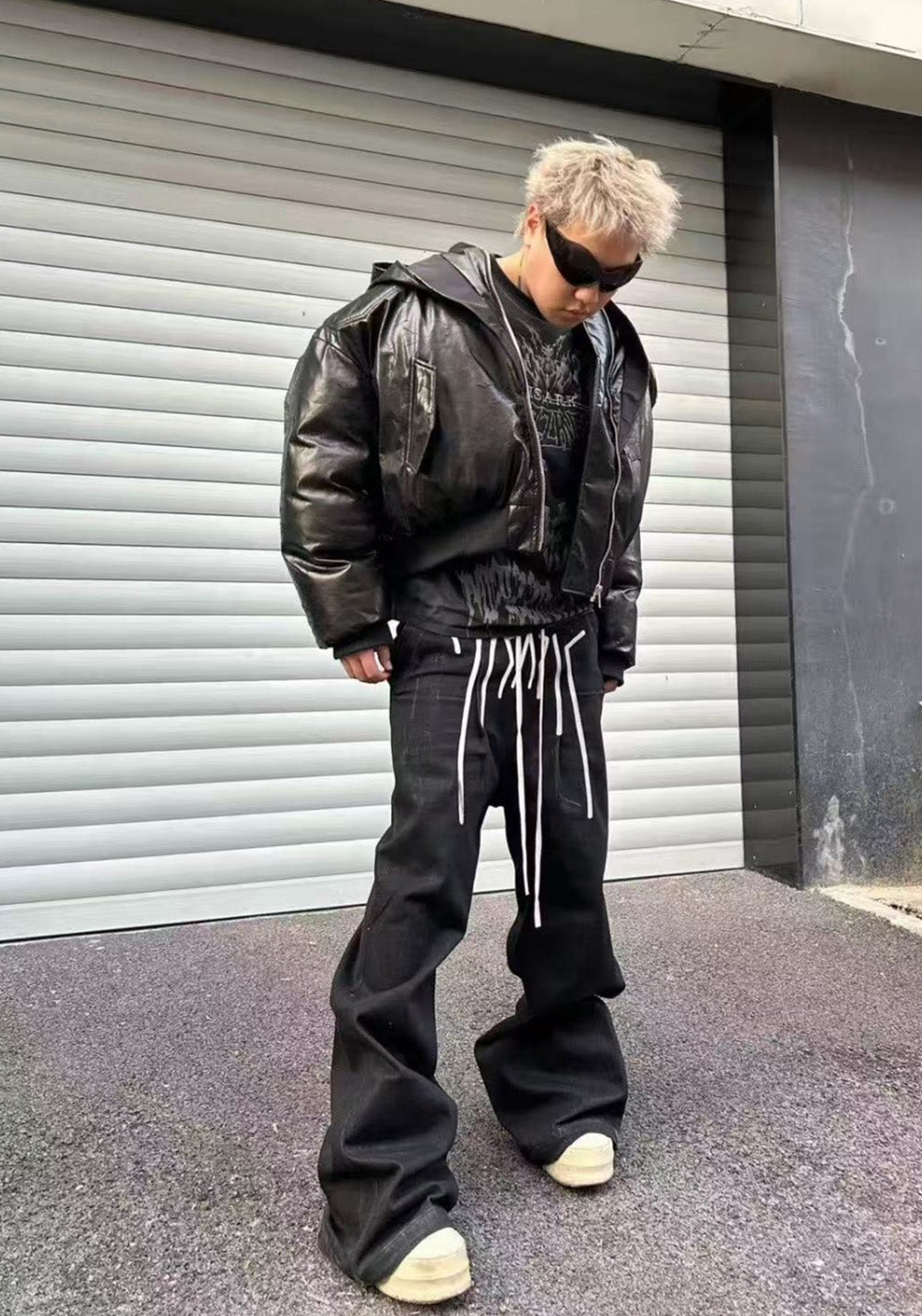 Disark│Cracked PU Leather Cropped Bomber Jacket - PSYLOS 1, Disark│Cracked PU Leather Cropped Bomber Jacket, Coat, Disark, PSYLOS 1