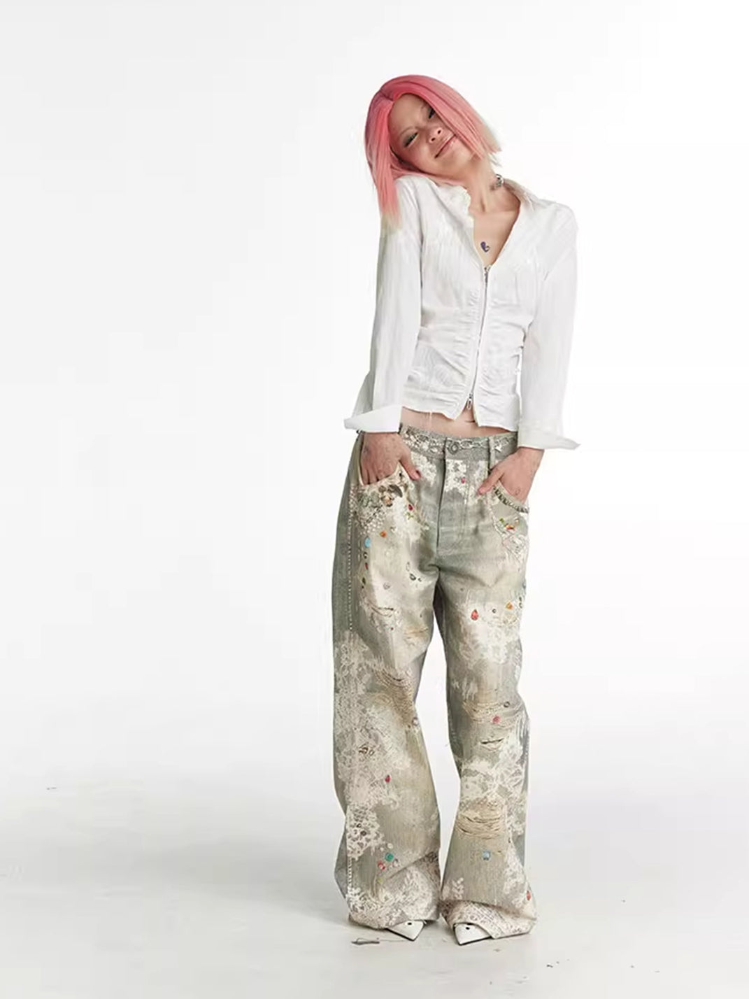 DND4DES | Lace Pattern Straight Flared Jeans - PSYLOS 1, DND4DES | Lace Pattern Straight Flared Jeans, Jeans, DND4DES•JAPAN, PSYLOS 1