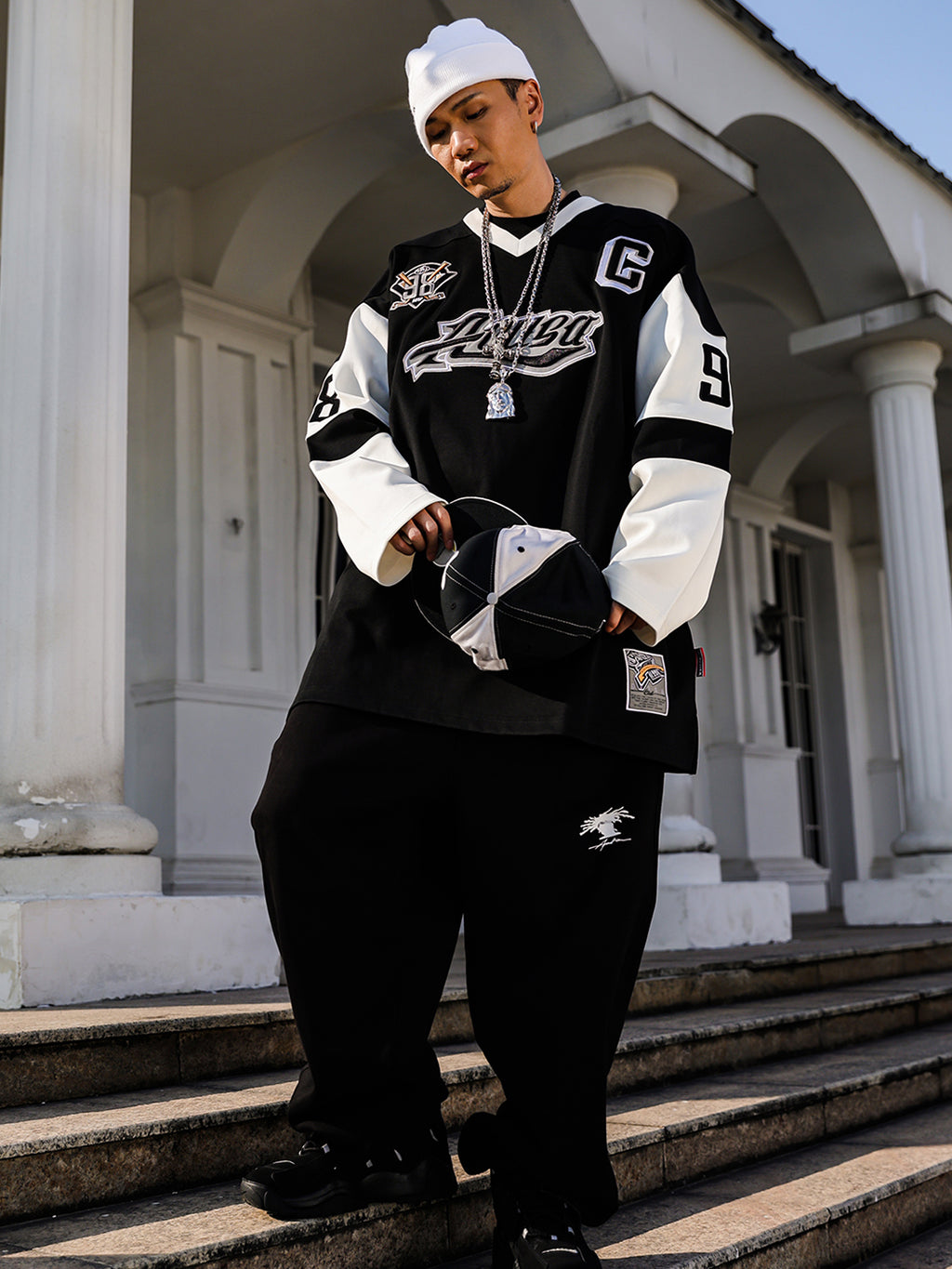 ACUSA | Color Block Oversized Hockey Sweatshirt With Hand Sew Patches - PSYLOS 1, ACUSA | Color Block Oversized Hockey Sweatshirt With Hand Sew Patches, Tops, ACUSA, PSYLOS 1