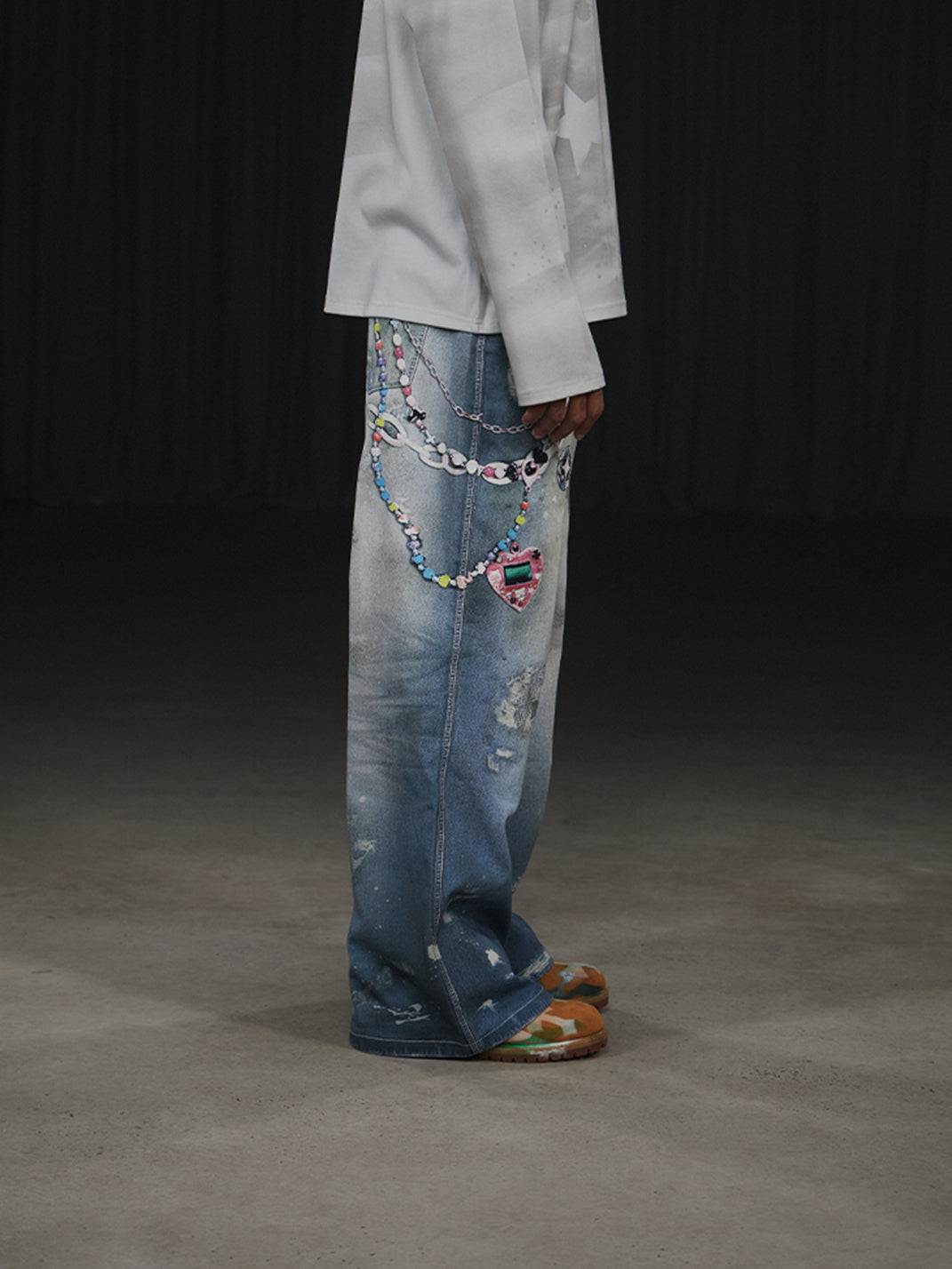 DND4DES | Cartoon Chain Print Wide Jeans - PSYLOS 1, DND4DES | Cartoon Chain Print Wide Jeans, Jeans, DND4DES•JAPAN, PSYLOS 1