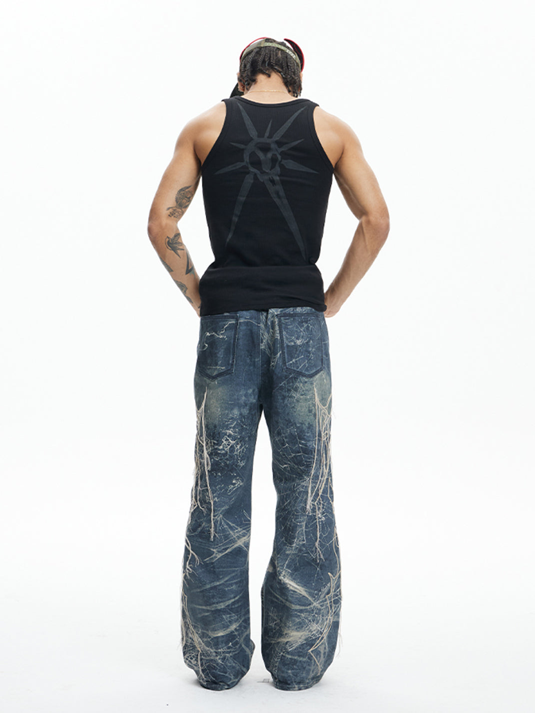 DND4DES | Distressed Web Embroidered Jeans - PSYLOS 1, DND4DES | Distressed Web Embroidered Jeans, Jeans, DND4DES•JAPAN, PSYLOS 1