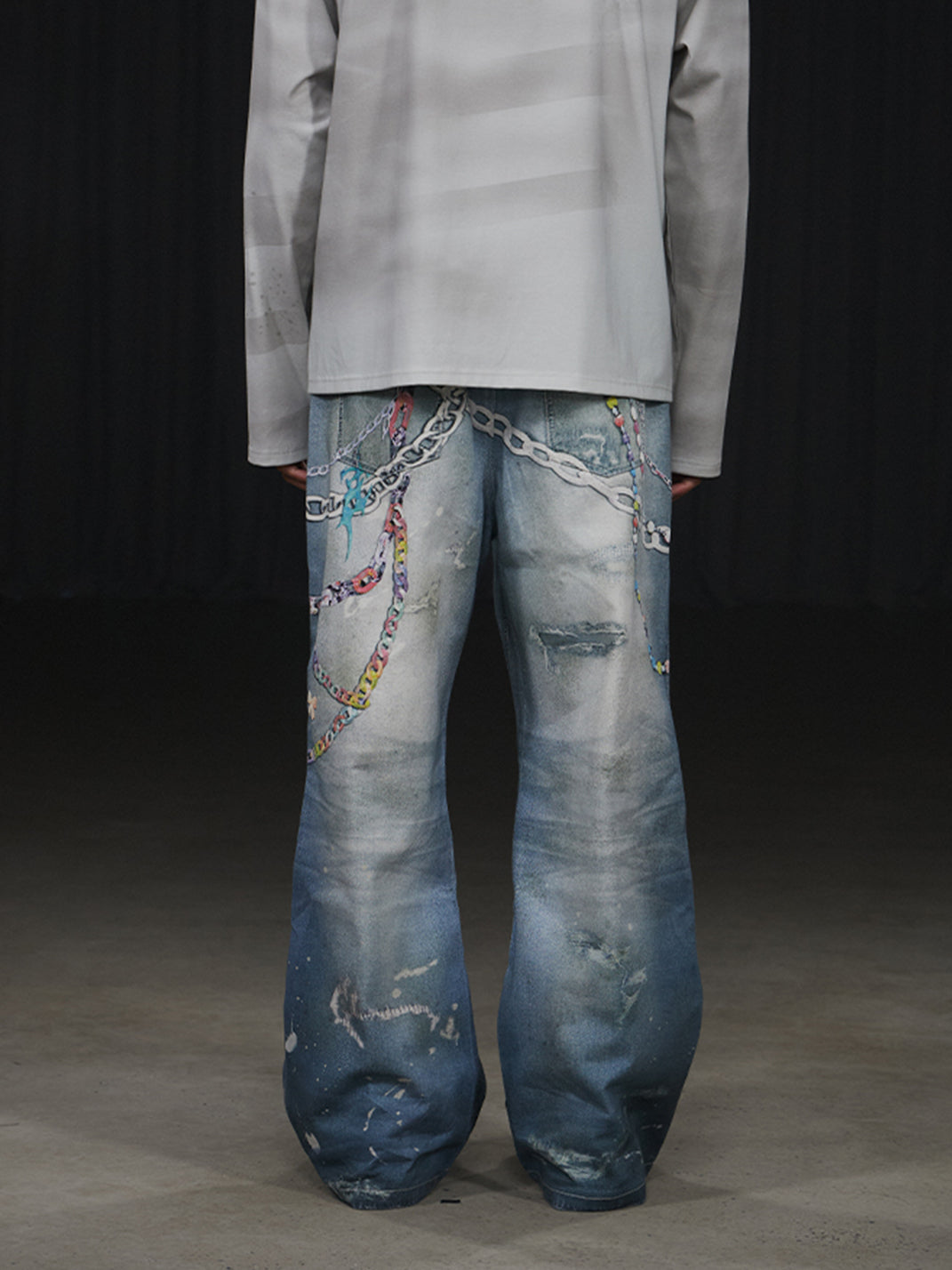 DND4DES | Cartoon Chain Print Wide Jeans - PSYLOS 1, DND4DES | Cartoon Chain Print Wide Jeans, Jeans, DND4DES•JAPAN, PSYLOS 1