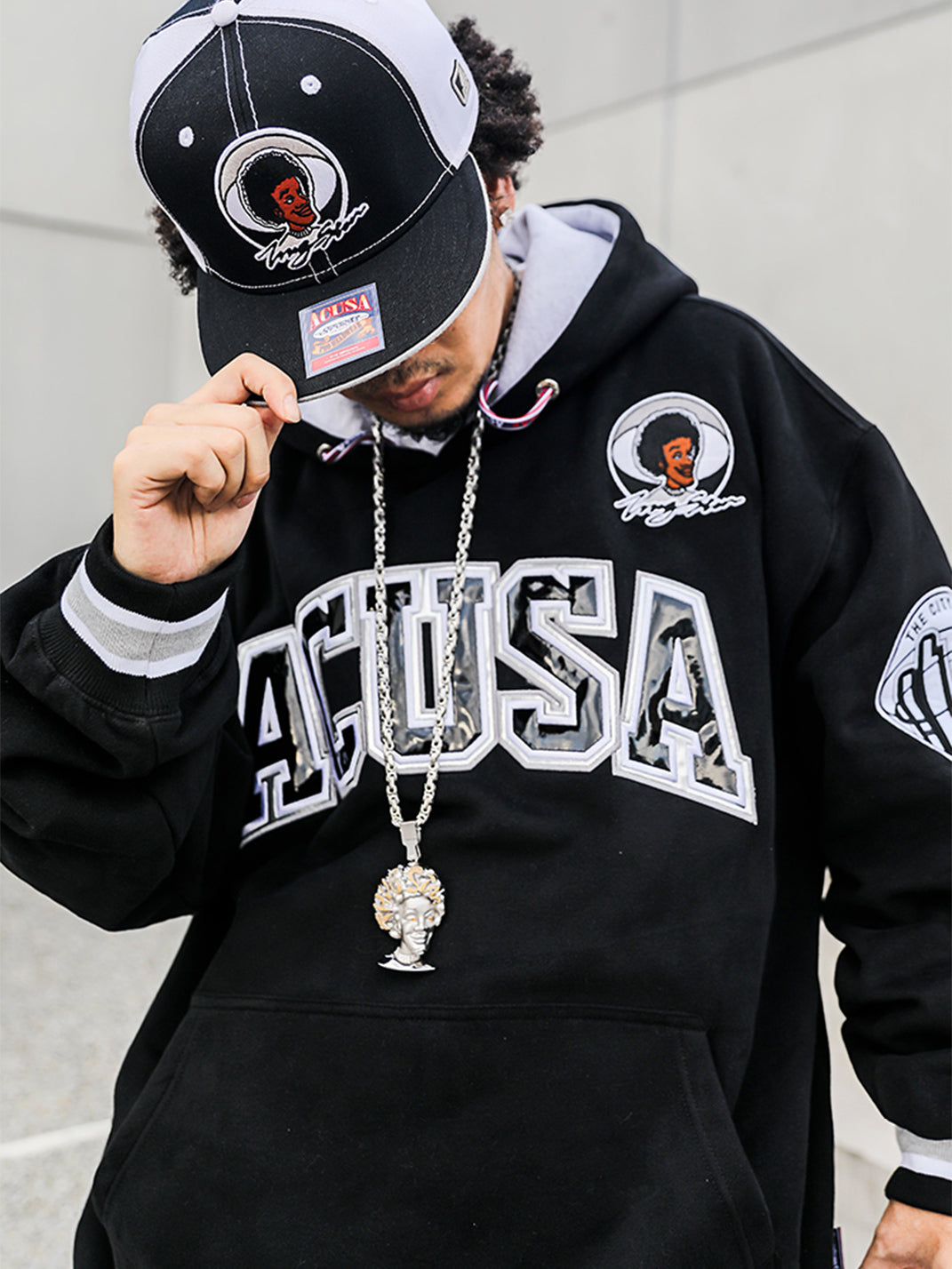 ACUSA | Oversized Retro Hoodie With Leather Logo - PSYLOS 1, ACUSA | Oversized Retro Hoodie With Leather Logo, Tops, ACUSA, PSYLOS 1