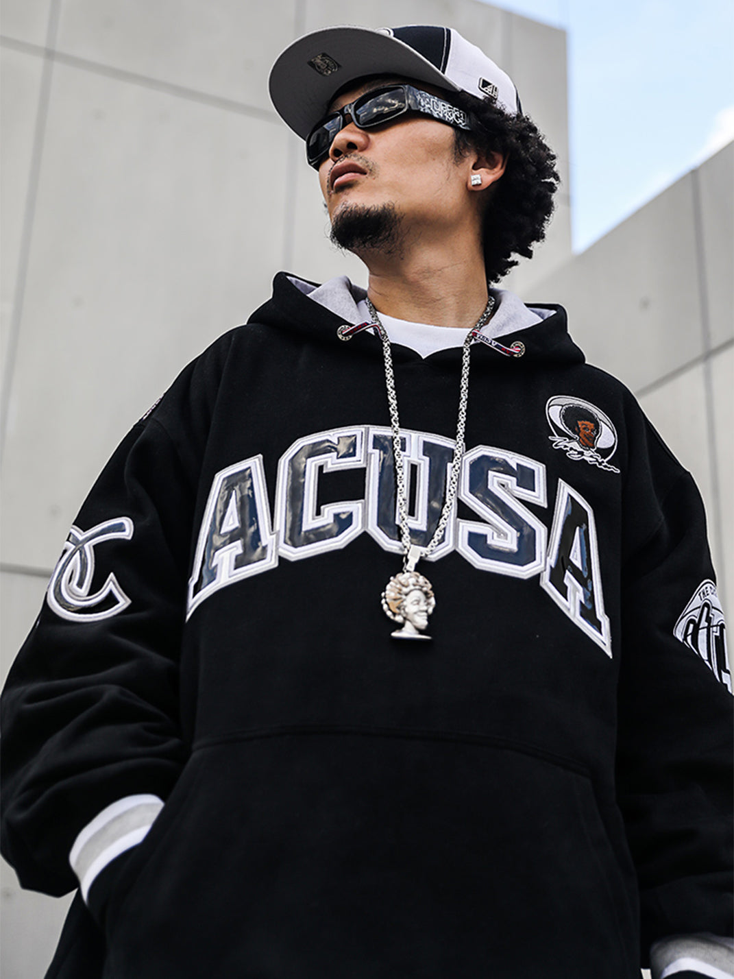 ACUSA | Oversized Retro Hoodie With Leather Logo - PSYLOS 1, ACUSA | Oversized Retro Hoodie With Leather Logo, Tops, ACUSA, PSYLOS 1