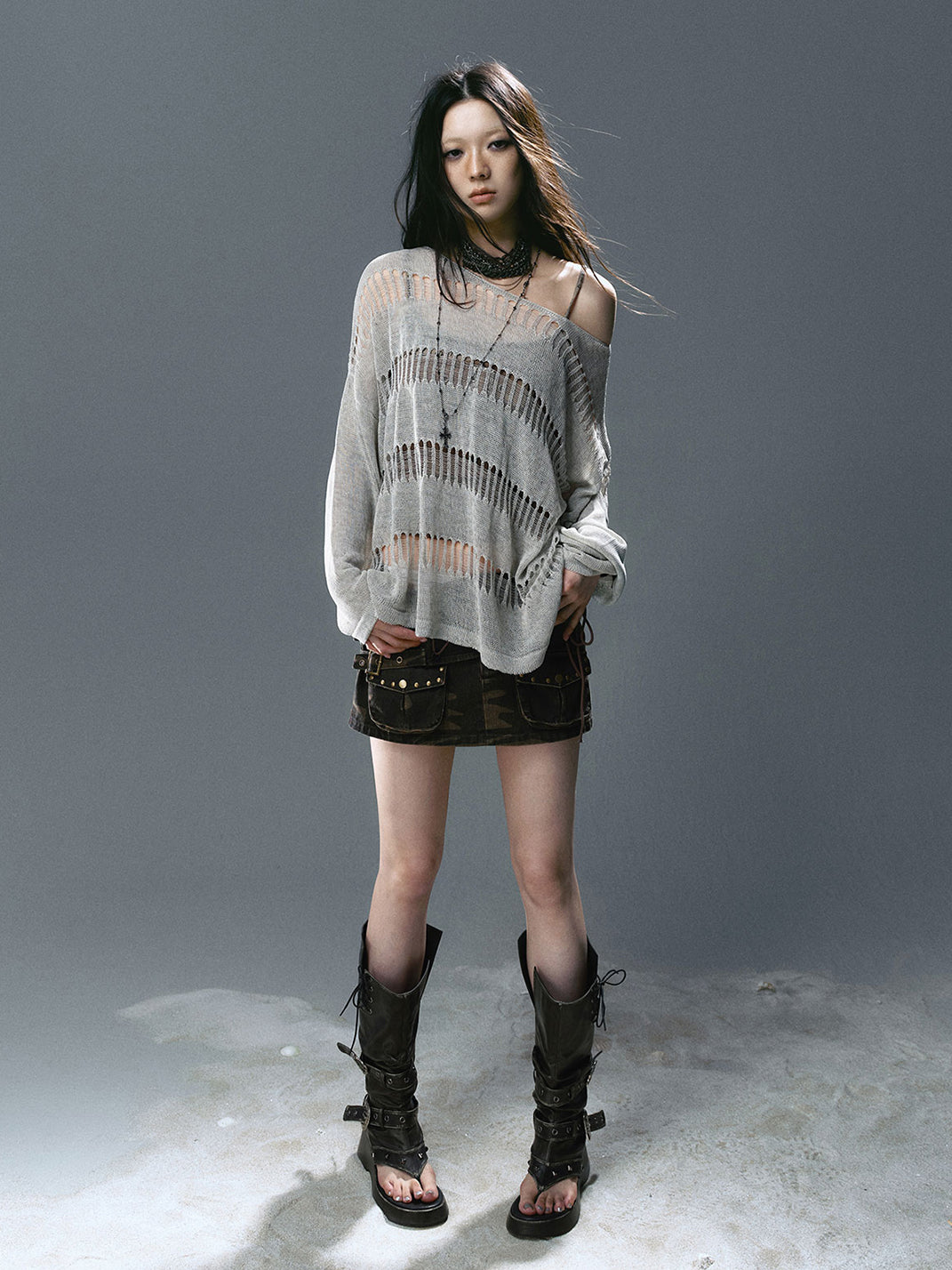 CestNous｜Women's Hollow Out Knit Long Sleeve Top - PSYLOS 1, CestNous｜Women's Hollow Out Knit Long Sleeve Top, Sweater, CestNous, PSYLOS 1