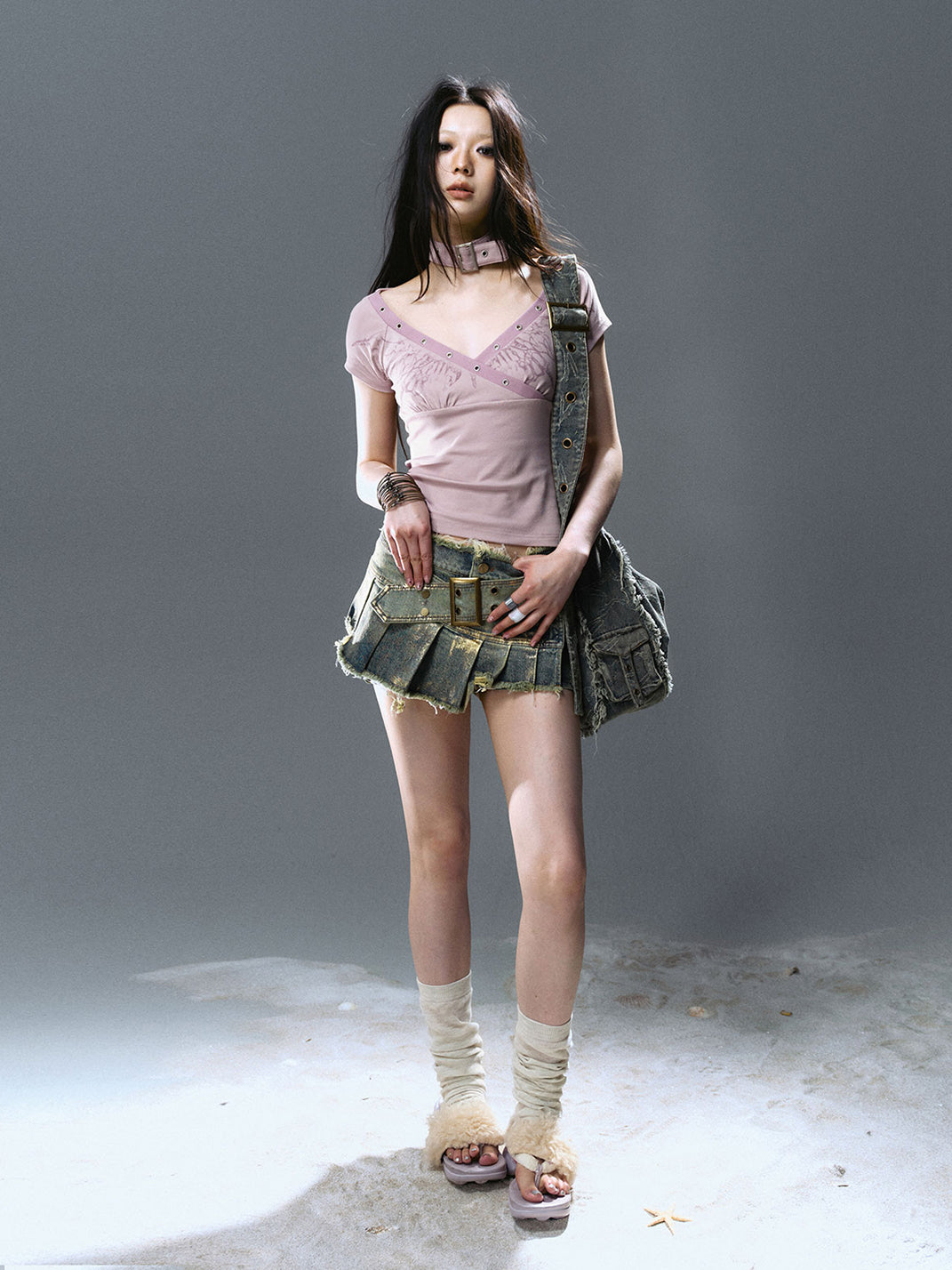 CestNous｜Women's Patchwork Pleated Denim Skort - PSYLOS 1, CestNous｜Women's Patchwork Pleated Denim Skort, Shorts, CestNous, PSYLOS 1