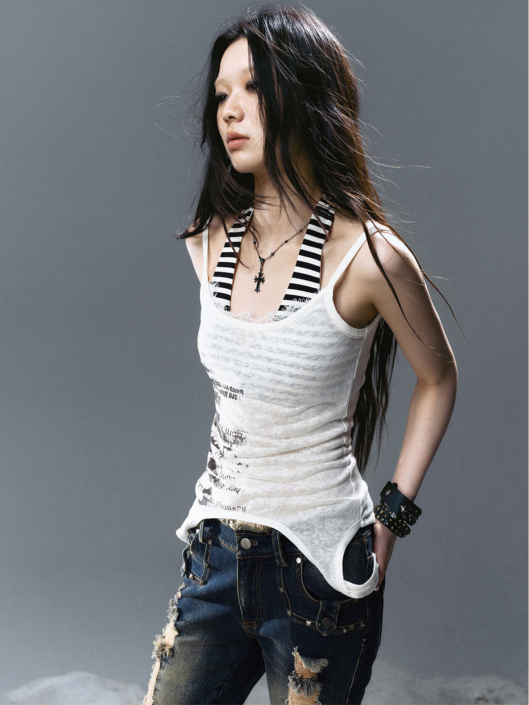 CestNous｜Layered Halter Neck Printed Tank Top-White - PSYLOS 1, CestNous｜Layered Halter Neck Printed Tank Top-White, Tank Top, CestNous, PSYLOS 1