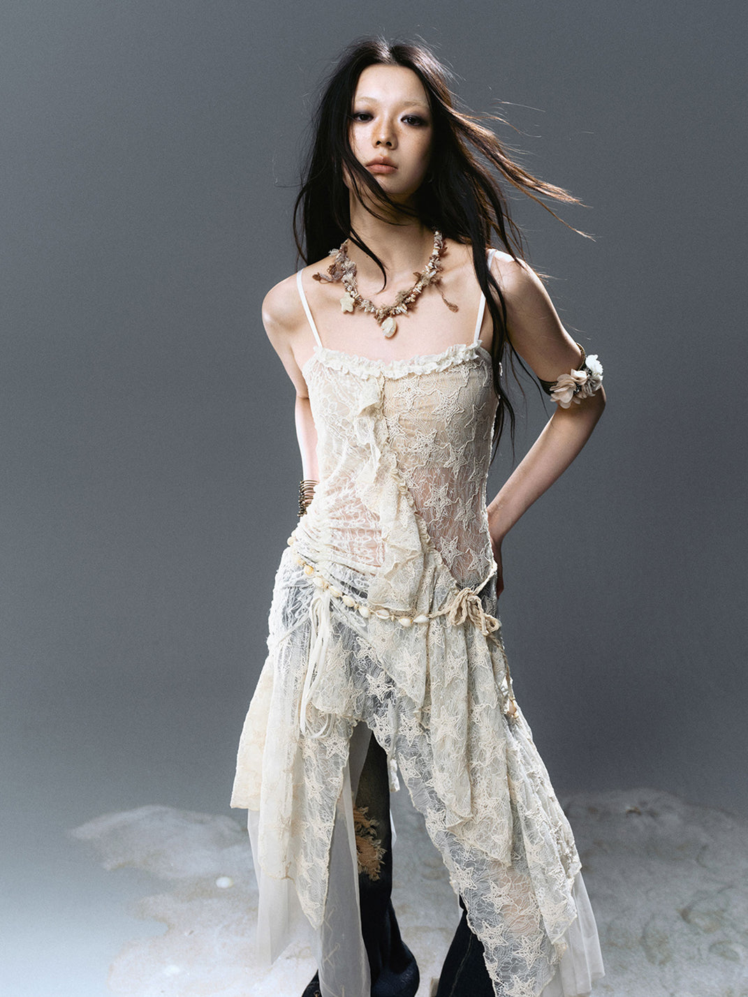 CestNous｜Lace Ruffle Mesh Dress with Star Detail - PSYLOS 1, CestNous｜Lace Ruffle Mesh Dress with Star Detail, Dress, CestNous, PSYLOS 1