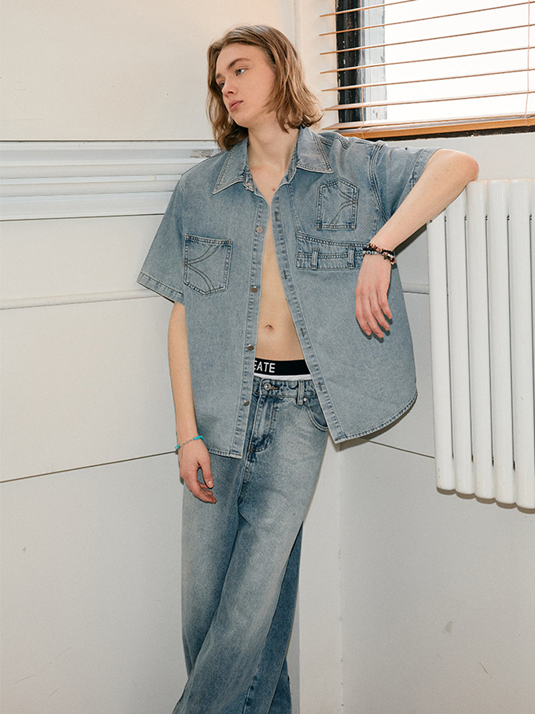 KREATE | Deconstruct Series Up-Side-Down Pocket Denim Shirt - PSYLOS 1, KREATE | Deconstruct Series Up-Side-Down Pocket Denim Shirt, Tops, KREATE, PSYLOS 1