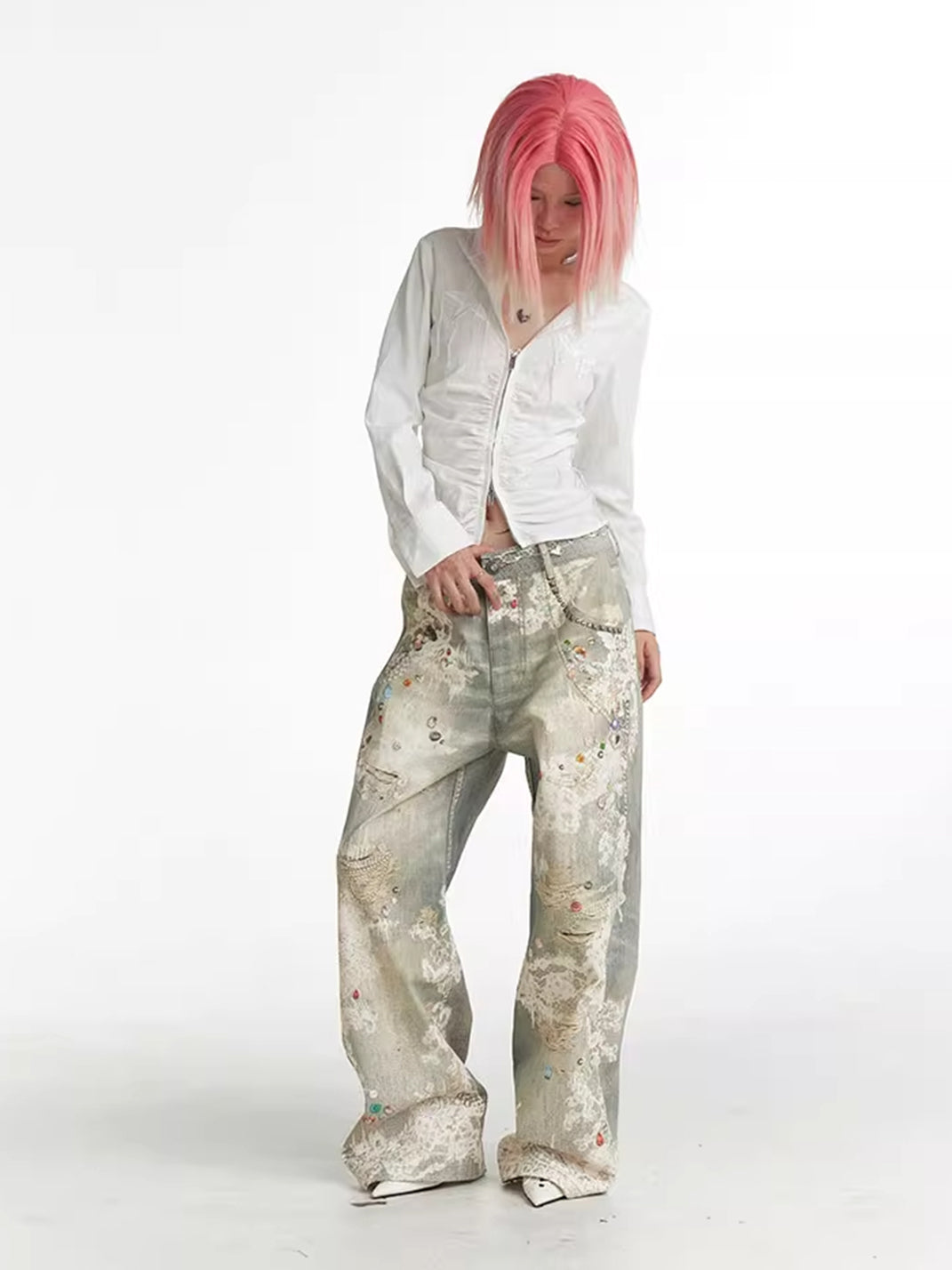 DND4DES | Lace Pattern Straight Flared Jeans - PSYLOS 1, DND4DES | Lace Pattern Straight Flared Jeans, Jeans, DND4DES•JAPAN, PSYLOS 1