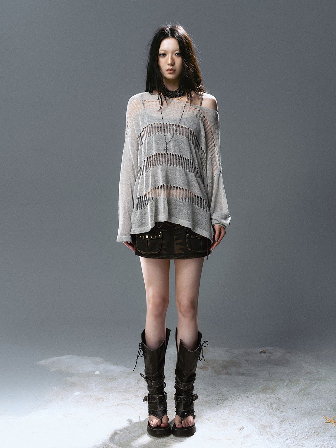 CestNous｜Women's Hollow Out Knit Long Sleeve Top - PSYLOS 1, CestNous｜Women's Hollow Out Knit Long Sleeve Top, Sweater, CestNous, PSYLOS 1