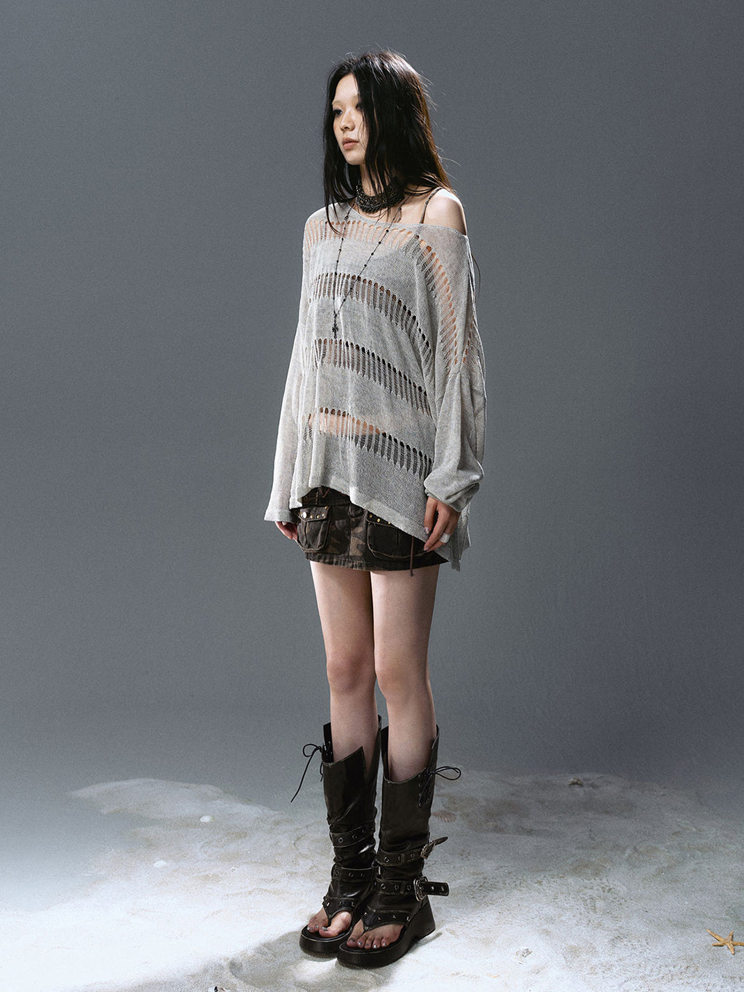 CestNous｜Women's Hollow Out Knit Long Sleeve Top - PSYLOS 1, CestNous｜Women's Hollow Out Knit Long Sleeve Top, Sweater, CestNous, PSYLOS 1