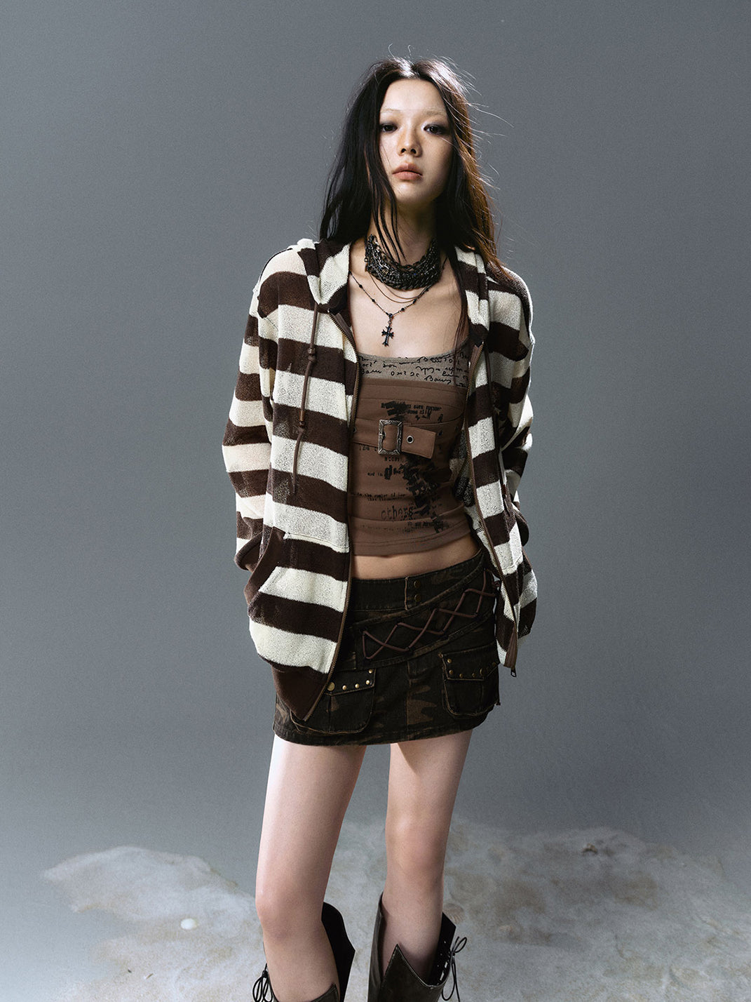 CestNous｜Women's Washed Studded Camouflage Mini Skirt - PSYLOS 1, CestNous｜Women's Washed Studded Camouflage Mini Skirt, Shorts, CestNous, PSYLOS 1