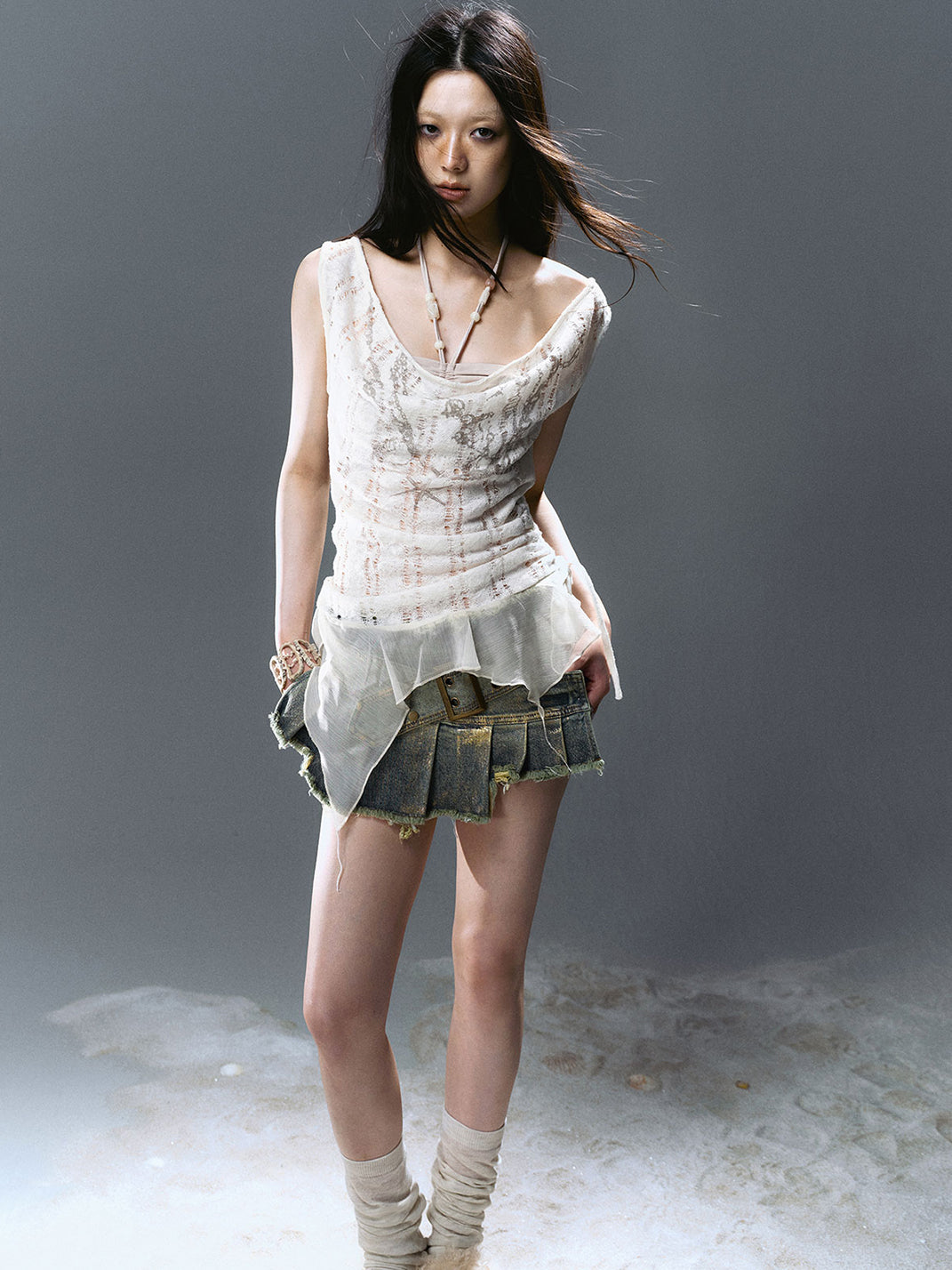 CestNous｜Women's Patchwork Pleated Denim Skort - PSYLOS 1, CestNous｜Women's Patchwork Pleated Denim Skort, Shorts, CestNous, PSYLOS 1