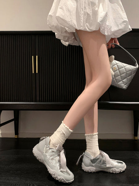 UNCLEWEN | Quick Lace Ribbon Ballet Trainer With Removable Insole-Silver - PSYLOS 1, UNCLEWEN | Quick Lace Ribbon Ballet Trainer With Removable Insole-Silver, Retro Trainers, UNCLEWEN, PSYLOS 1