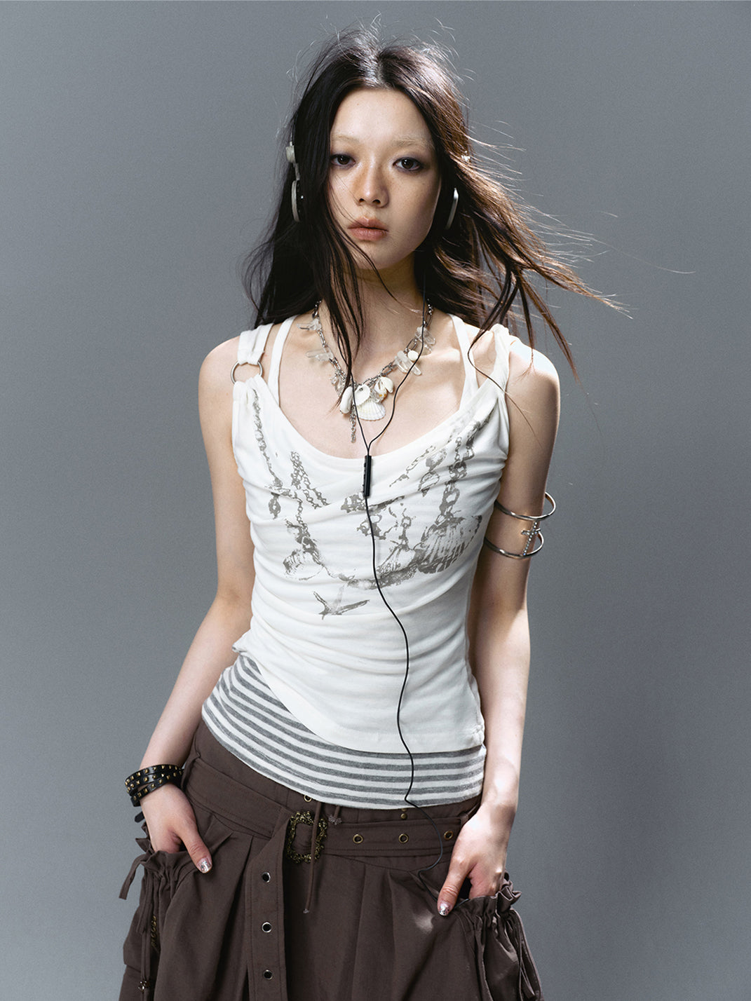 CestNous｜Women's Striped Layered Knit Crop Top - PSYLOS 1, CestNous｜Women's Striped Layered Knit Crop Top, Top, CestNous, PSYLOS 1