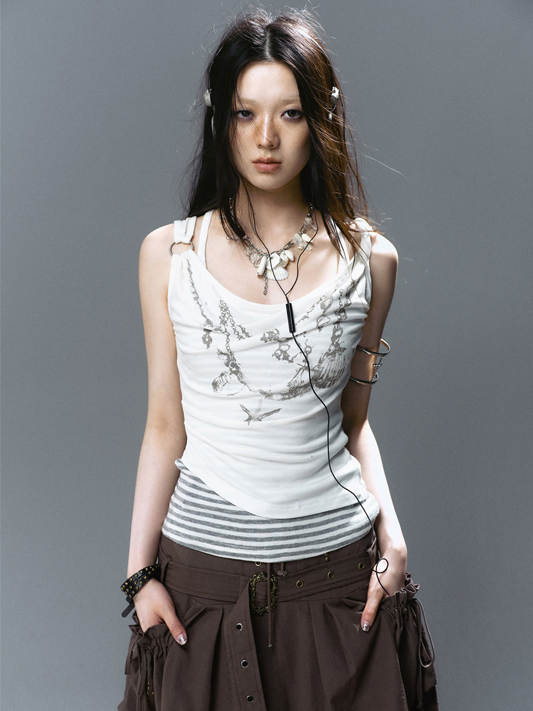 CestNous｜Women's Striped Layered Knit Crop Top - PSYLOS 1, CestNous｜Women's Striped Layered Knit Crop Top, Top, CestNous, PSYLOS 1