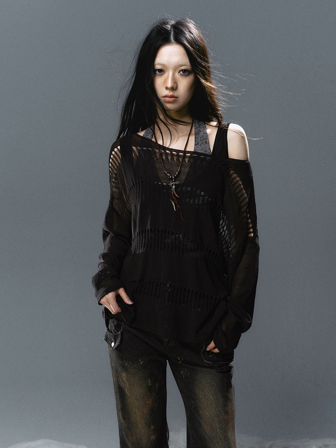 CestNous｜Women's Hollow Out Knit Long Sleeve Top - PSYLOS 1, CestNous｜Women's Hollow Out Knit Long Sleeve Top, Sweater, CestNous, PSYLOS 1