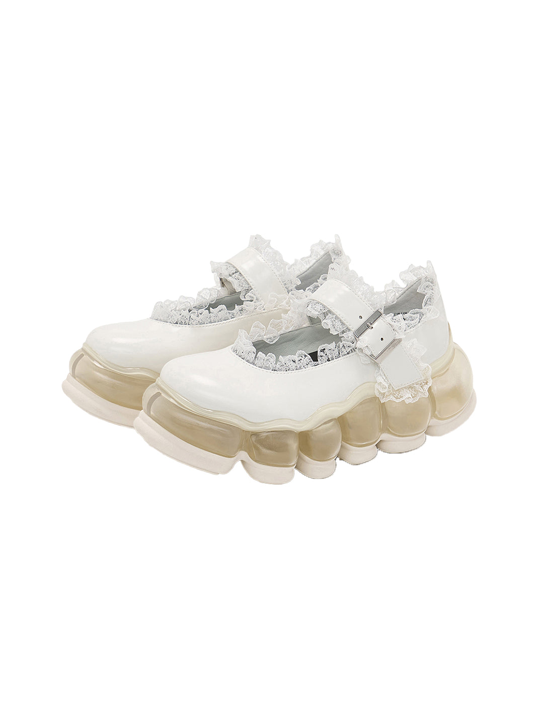 Lace Chunky Mary Jane Color Strap Shoes-White - PSYLOS 1, Lace Chunky Mary Jane Color Strap Shoes-White, Mary Jane shoes, MIKIOSAKABE, PSYLOS 1