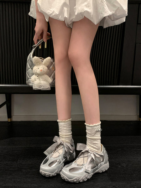 UNCLEWEN | Quick Lace Ribbon Ballet Trainer With Removable Insole-Silver - PSYLOS 1, UNCLEWEN | Quick Lace Ribbon Ballet Trainer With Removable Insole-Silver, Retro Trainers, UNCLEWEN, PSYLOS 1