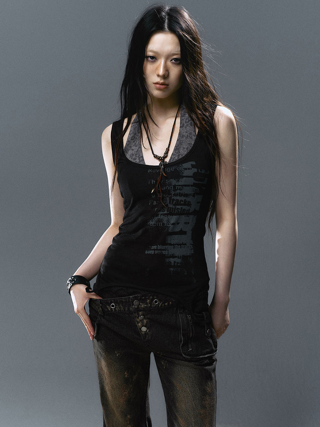 CestNous｜Layered Halter Neck Printed Tank Top-Black - PSYLOS 1, CestNous｜Layered Halter Neck Printed Tank Top-Black, Tank Top, CestNous, PSYLOS 1