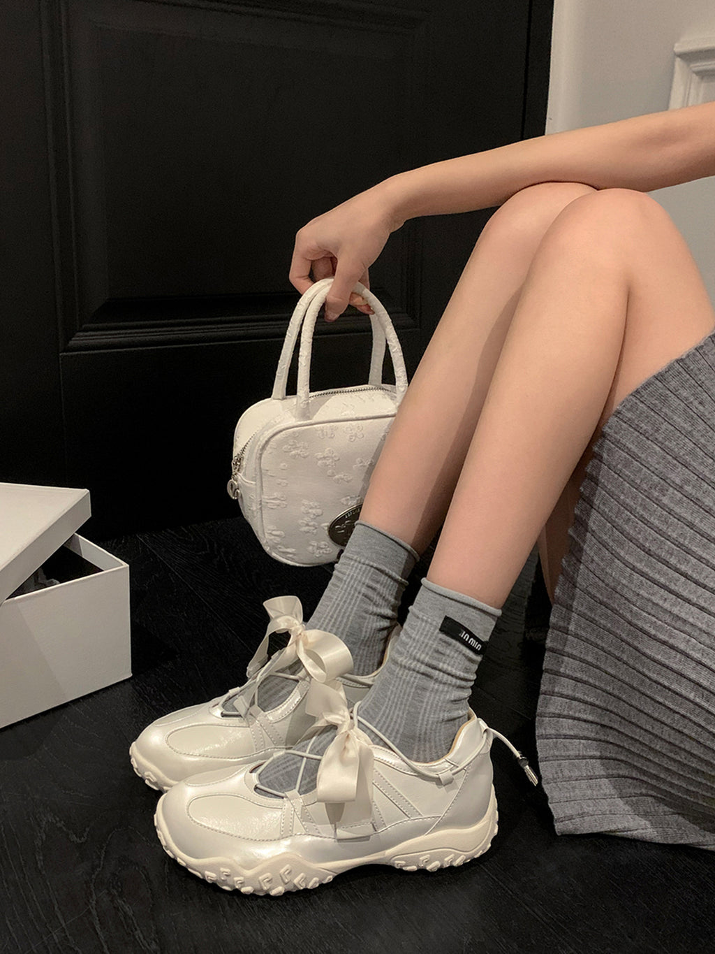 UNCLEWEN | Quick Lace Ribbon Ballet Trainer With Removable Insole-White - PSYLOS 1, UNCLEWEN | Quick Lace Ribbon Ballet Trainer With Removable Insole-White, Retro Trainers, UNCLEWEN, PSYLOS 1