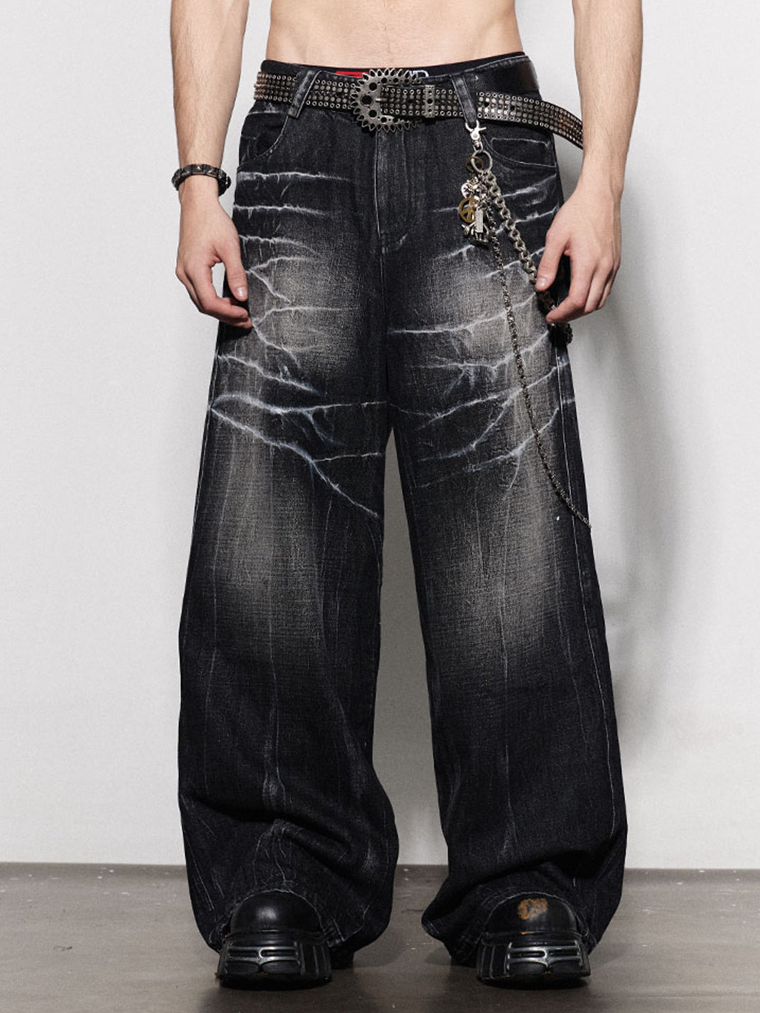 DND4DES | Washed Lightning Baggy Wide Jeans - PSYLOS 1, DND4DES | Washed Lightning Baggy Wide Jeans, Jeans, DND4DES•JAPAN, PSYLOS 1